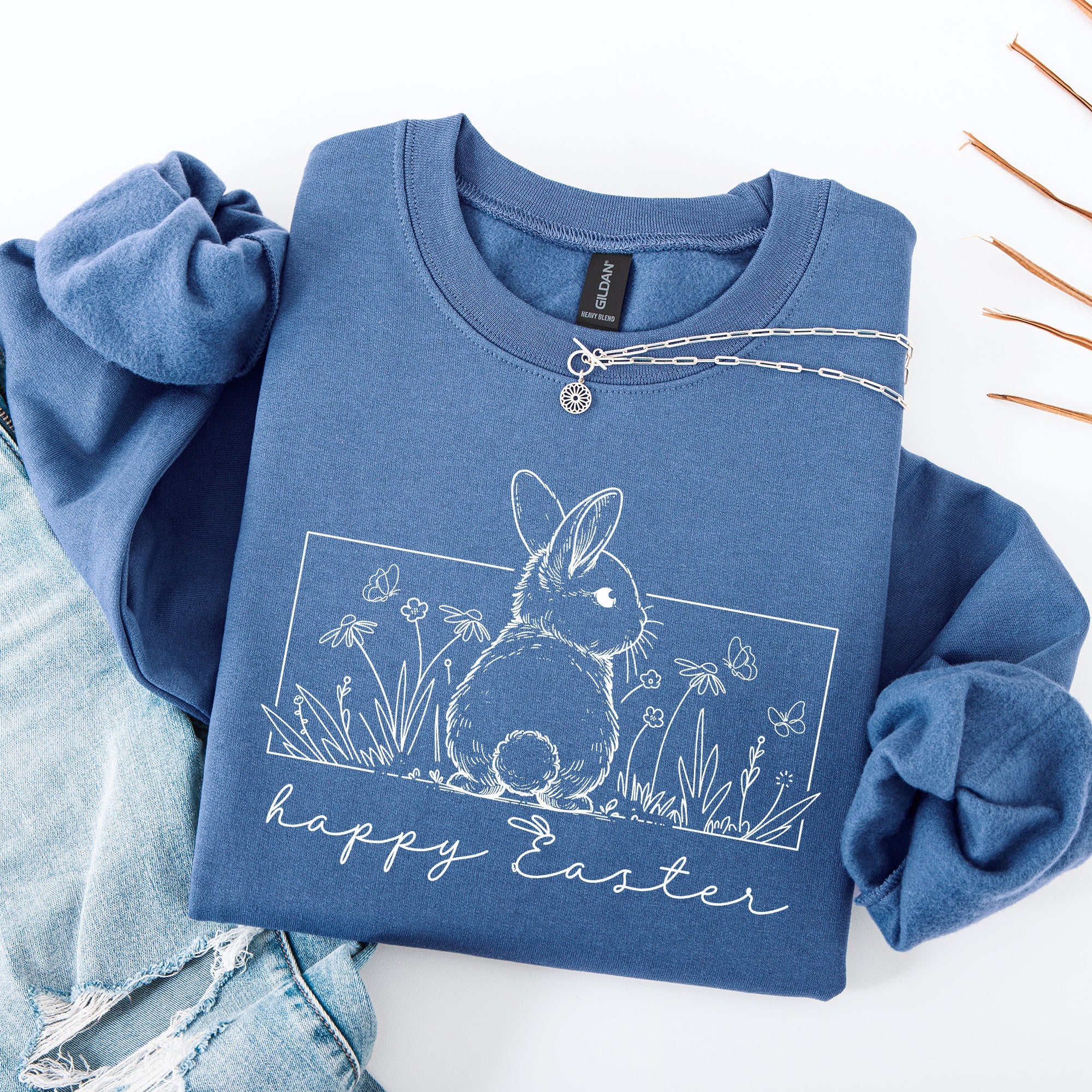 Happy Easter Minimal Bunny Jesus Rabbit Holiday Celebration Graphic Art Sweatshirt