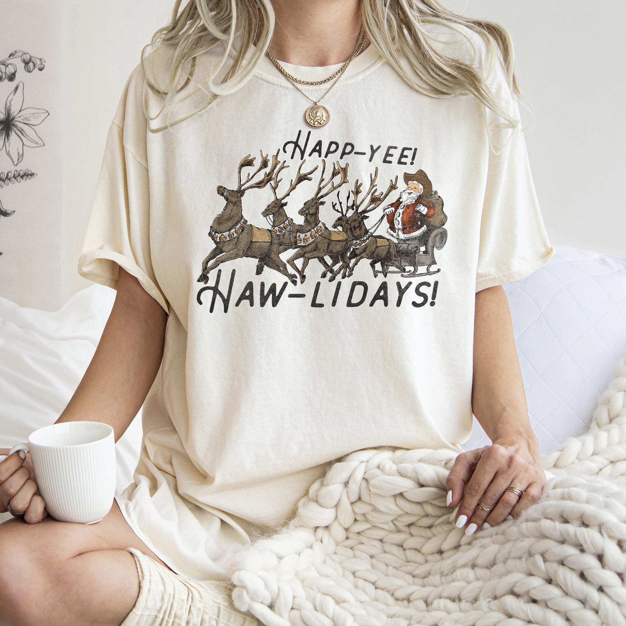 Happy Holidays, Yee Haw, Santa Cowboy, Reindeer Rodeo Christmas Edition Comfort Colors Tee