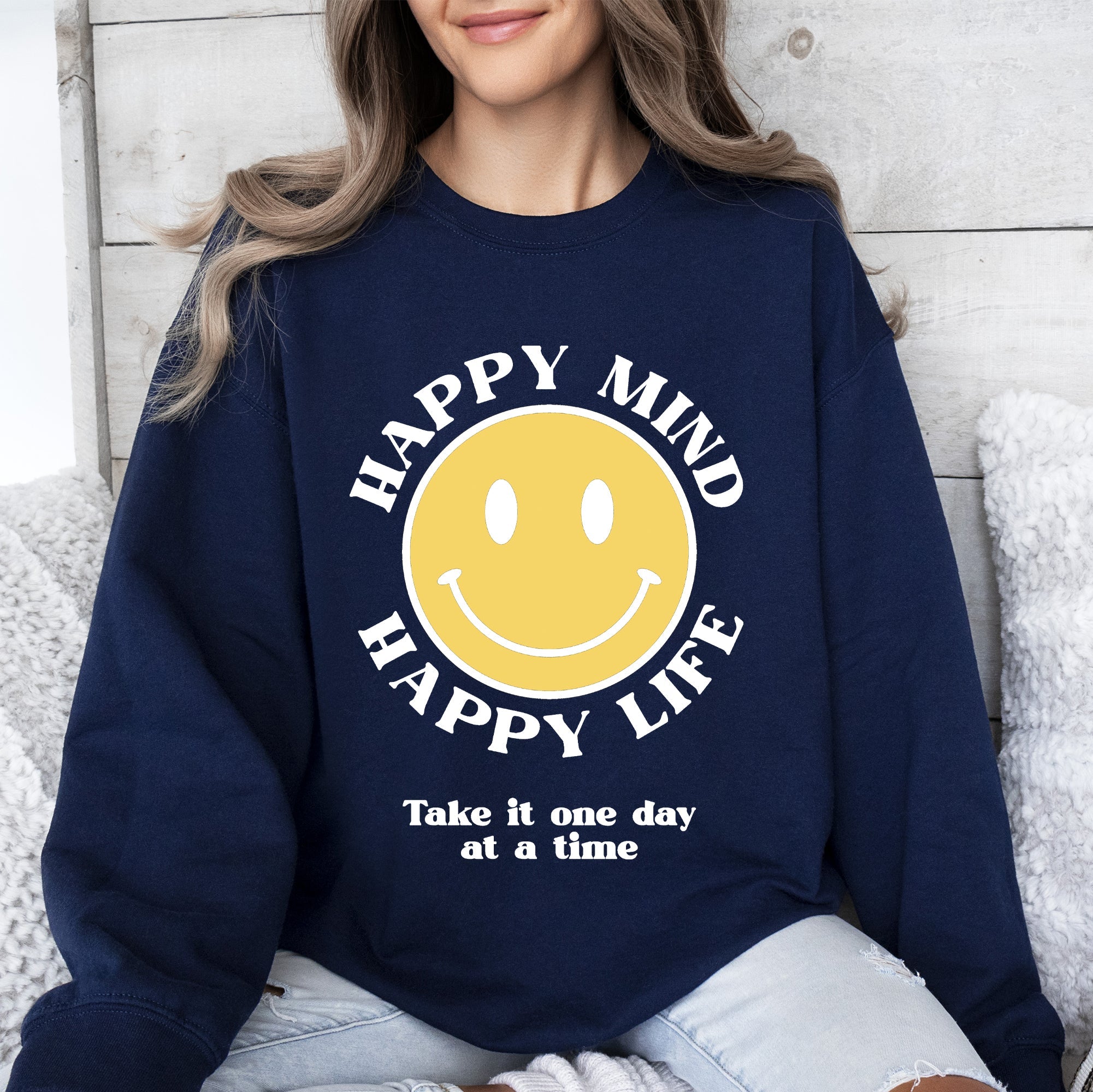 Happy Mind Happy Life Mental Health Self Love Soft Cotton Blend Cozy Everyday Positive Mindset Sweatshirt