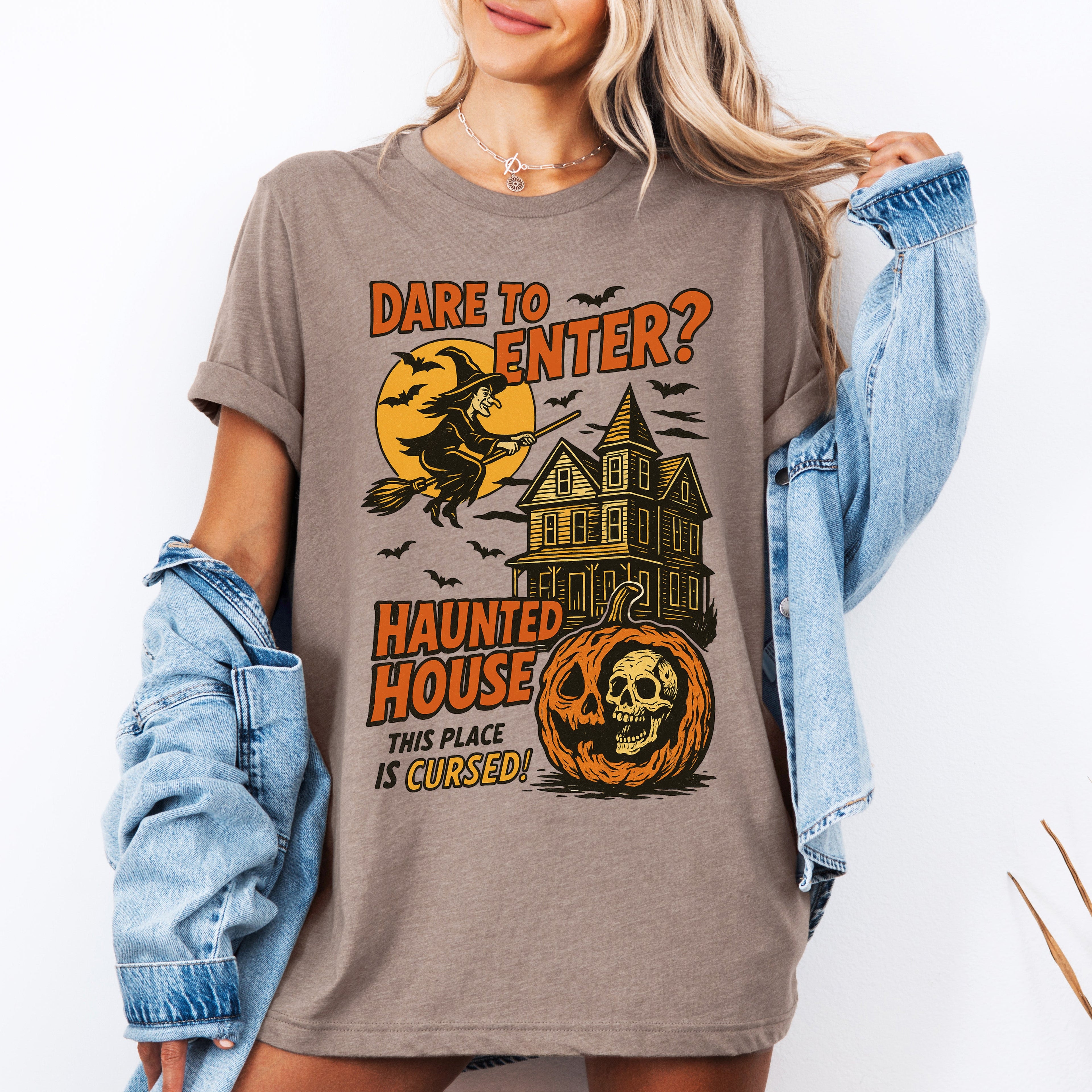 Haunted House Halloween Retro Spooky Witch Illustration Artwork Vintage Vibe Iconic Graphic Tee
