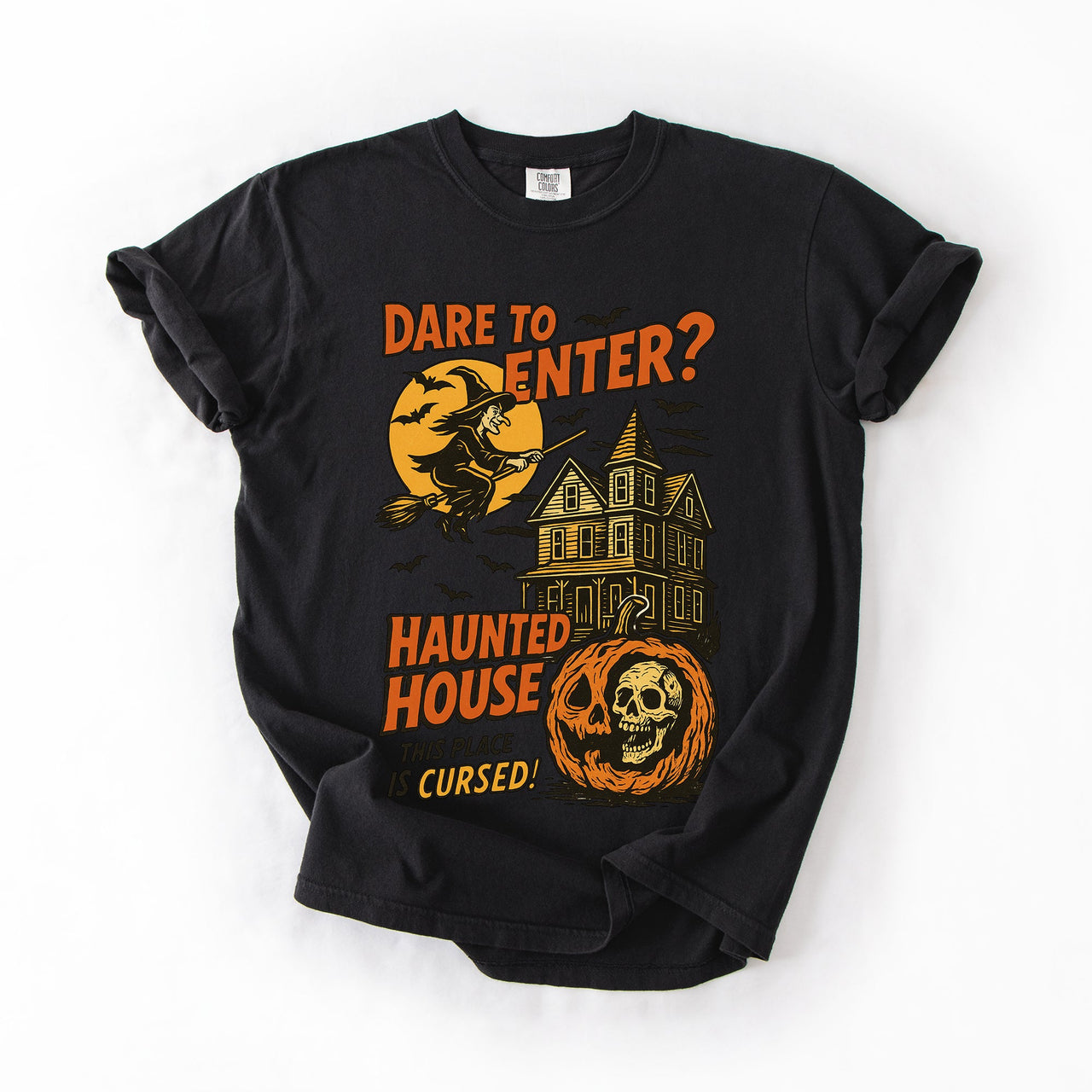 Haunted House Halloween Retro Spooky Witch Nightscape Limited Edition Collection Comfort Colors Tee
