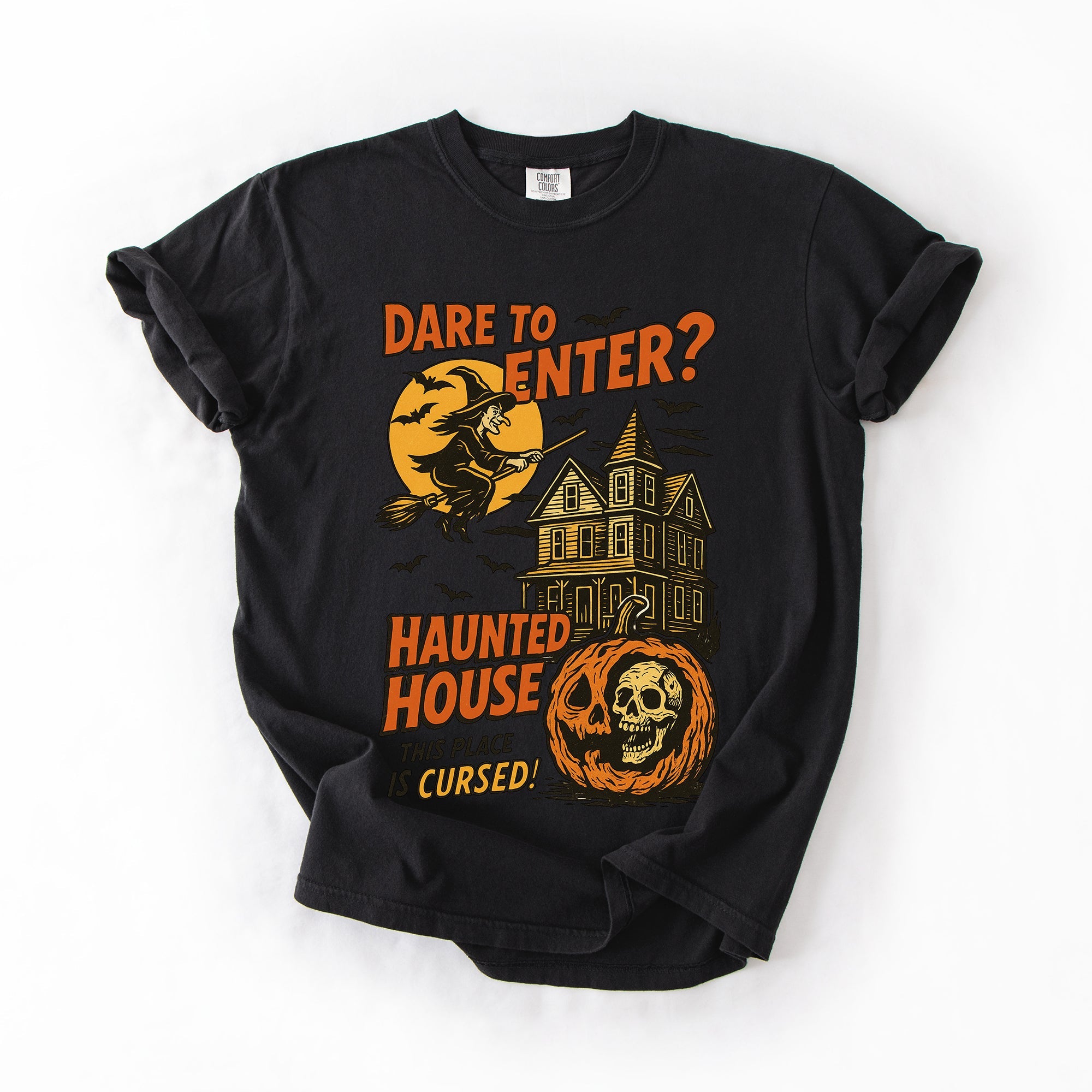Haunted House Halloween Retro Spooky Witch Nightscape Limited Edition Collection Comfort Colors Tee