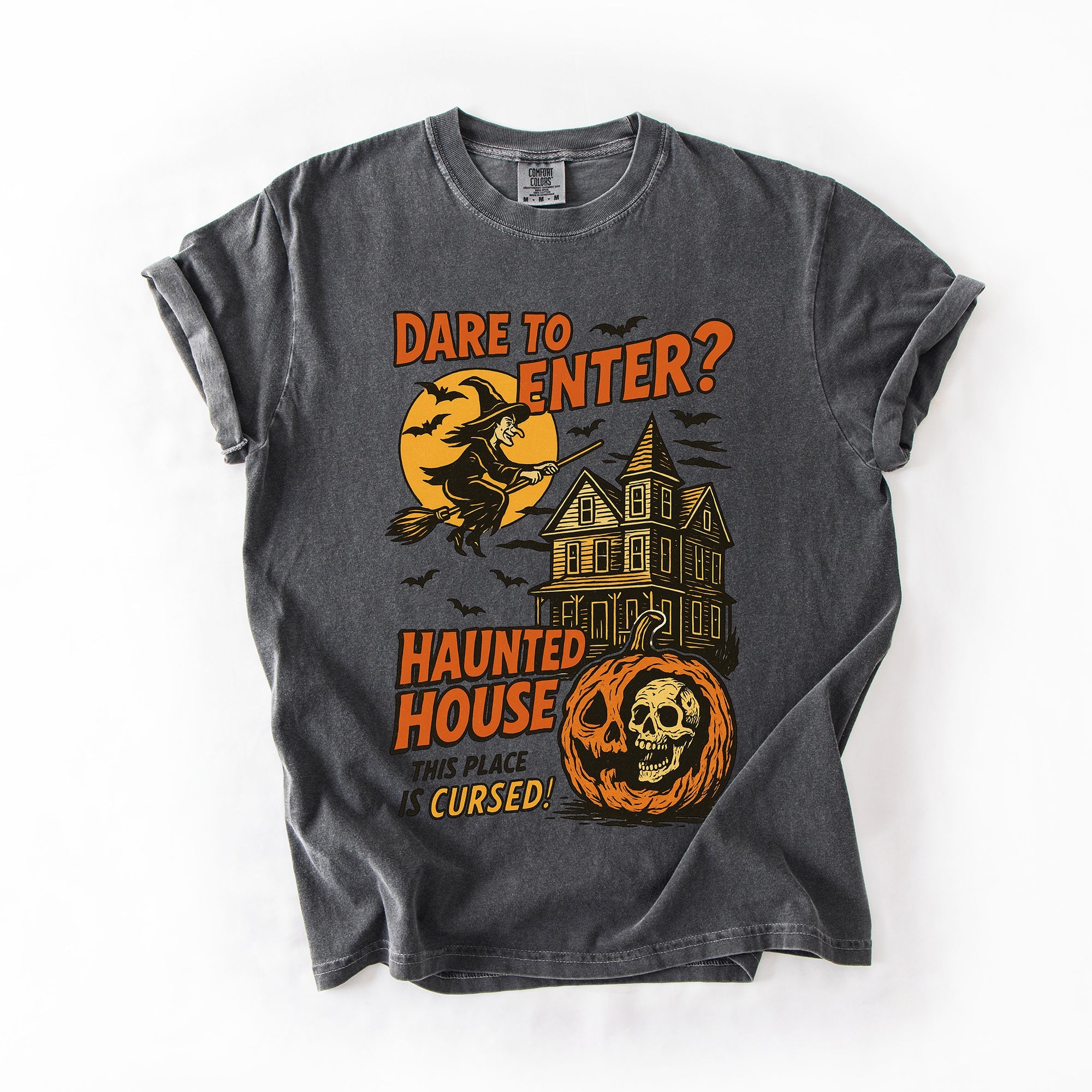 Haunted House Halloween Retro Spooky Witch Nightscape Limited Edition Collection Comfort Colors Tee