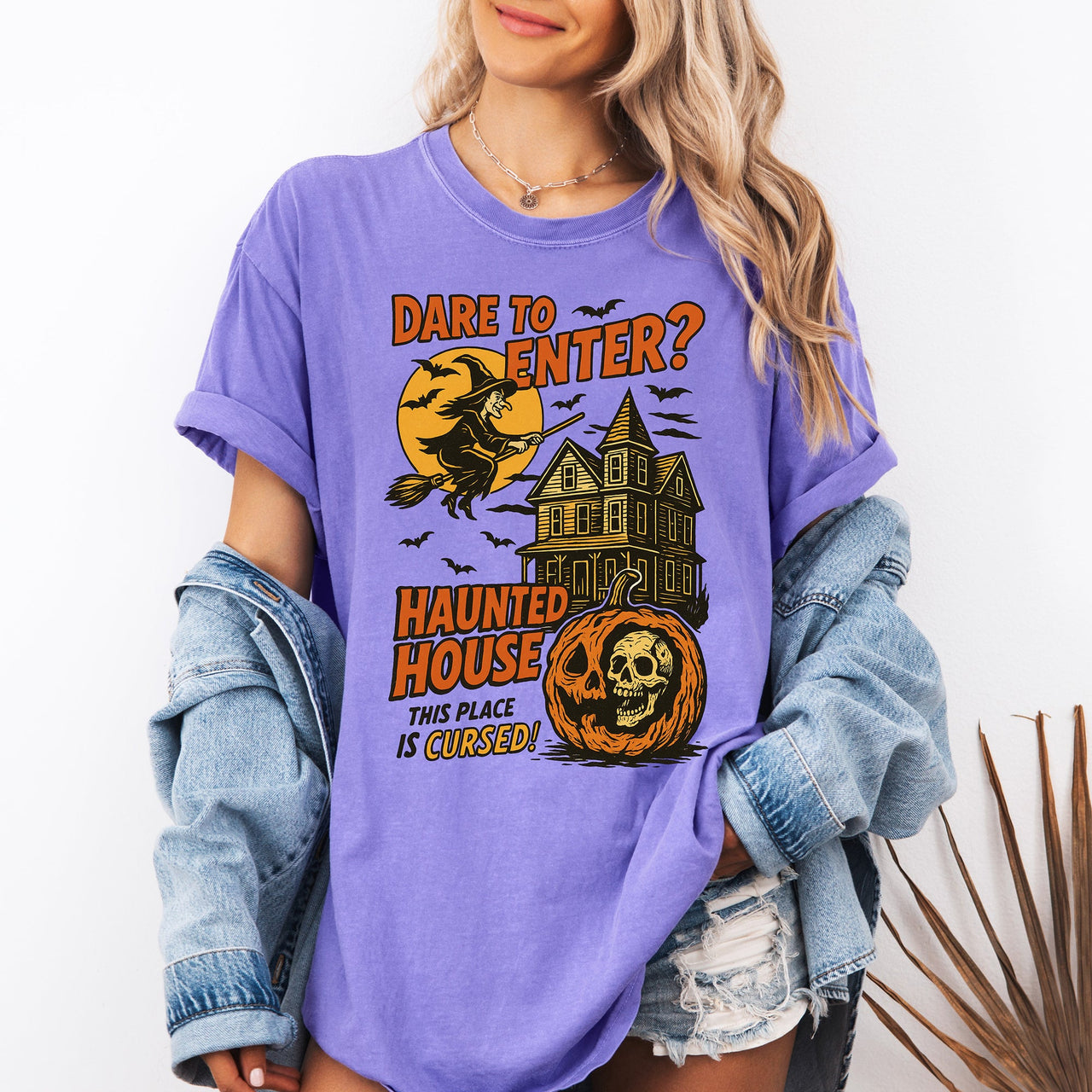 Haunted House Halloween Retro Spooky Witch Nightscape Limited Edition Collection Comfort Colors Tee