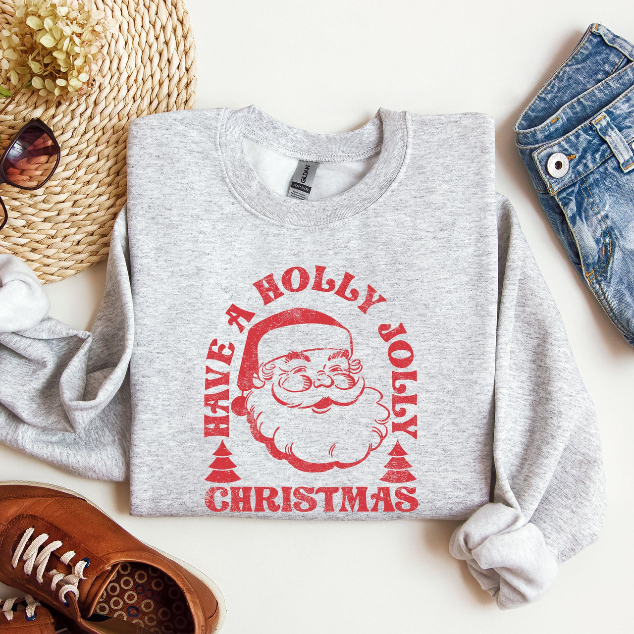 Have A Holly Jolly Christmas Classic Retro Santa Winter Xmas Cozy Vintage Holiday Spirit Sweatshirt