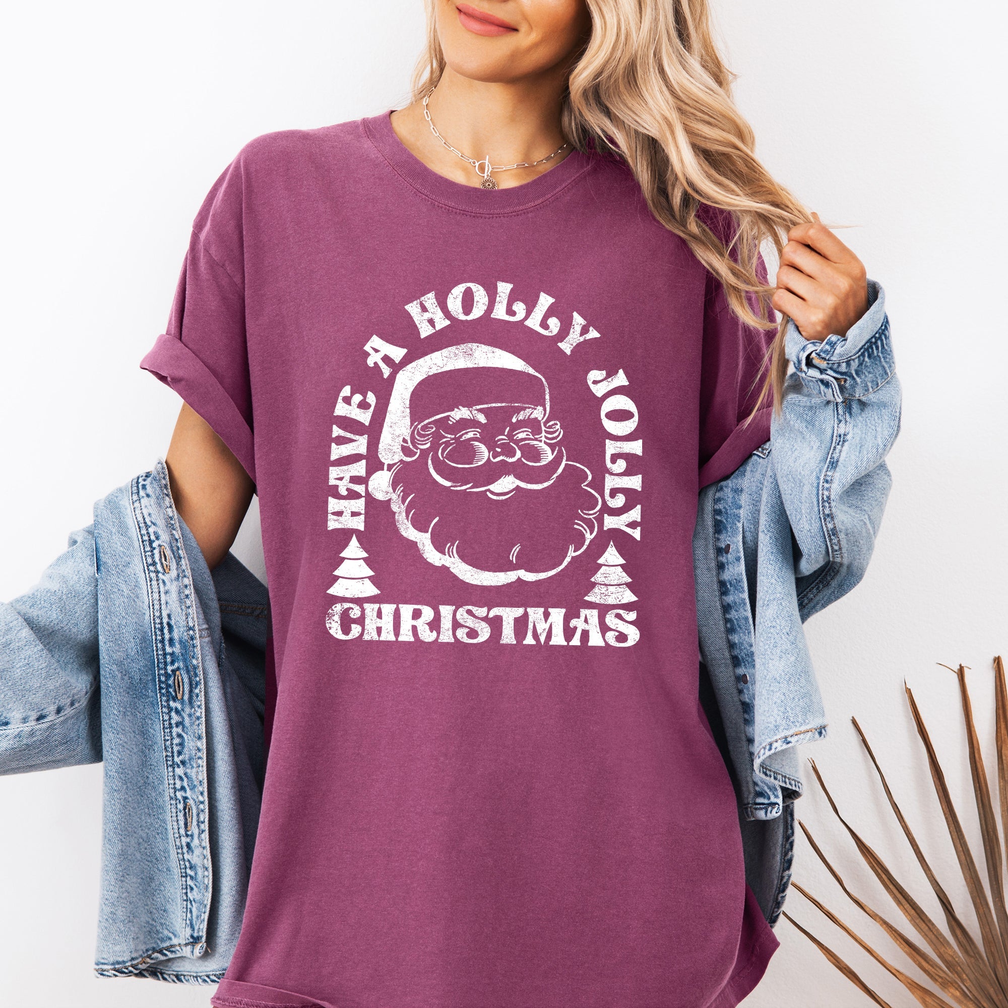 Have A Holly Jolly Christmas Holiday Classic Retro Santa Winter Xmas Comfort Colors Tee