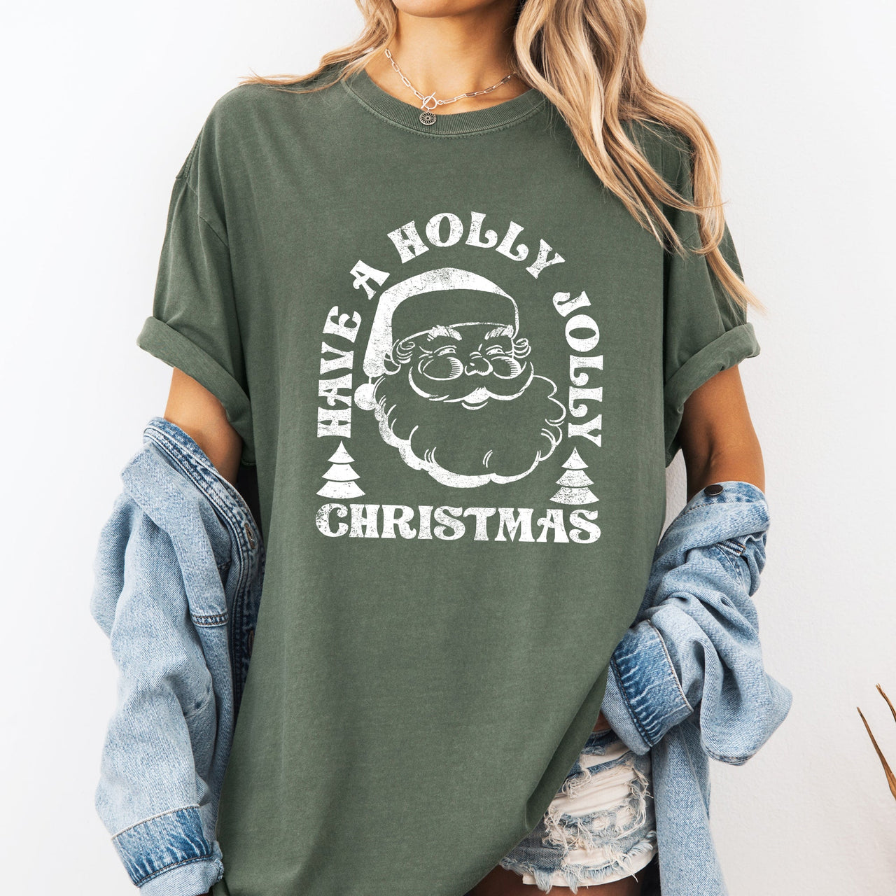Have A Holly Jolly Christmas Holiday Classic Retro Santa Winter Xmas Comfort Colors Tee