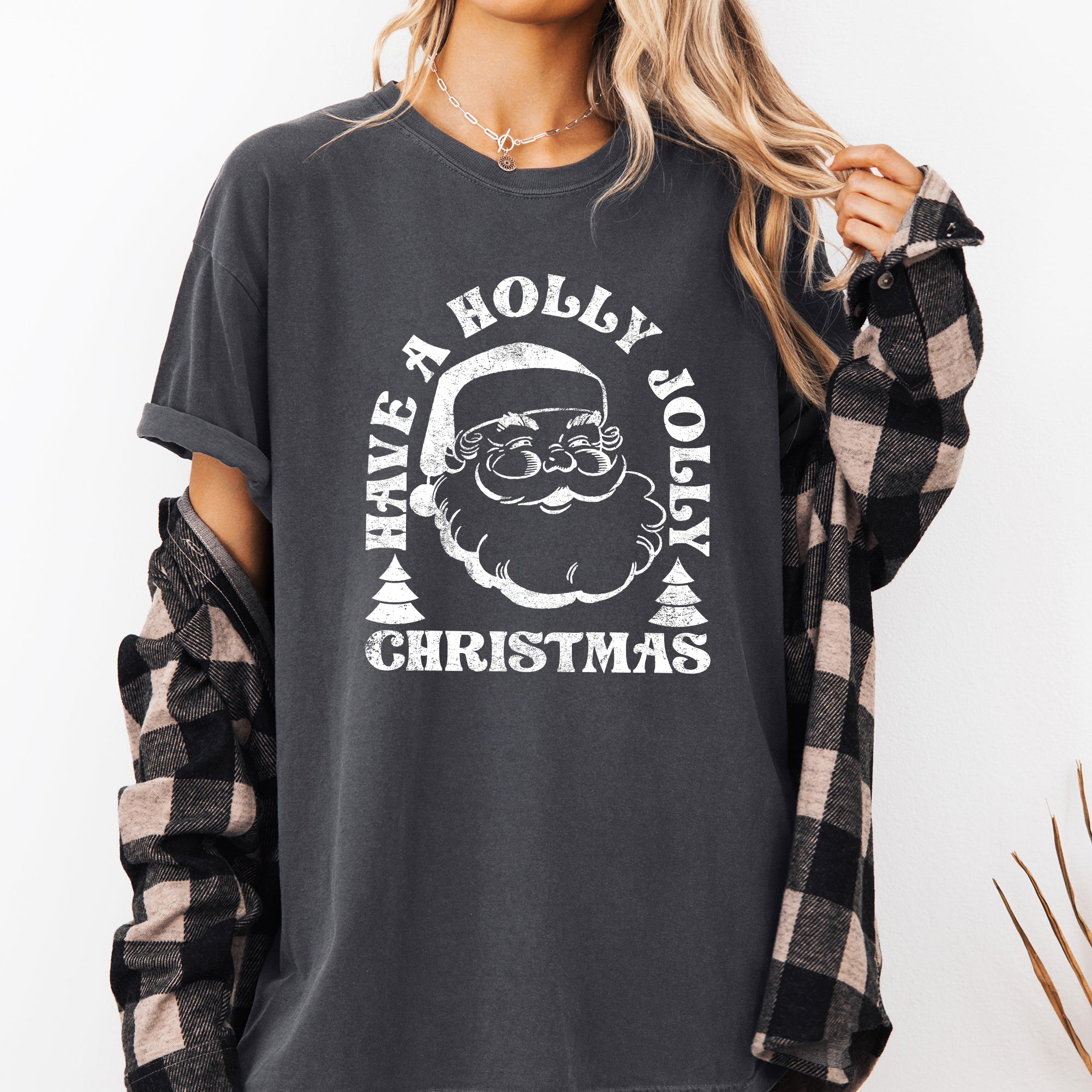 Have A Holly Jolly Christmas Holiday Classic Retro Santa Winter Xmas Comfort Colors Tee