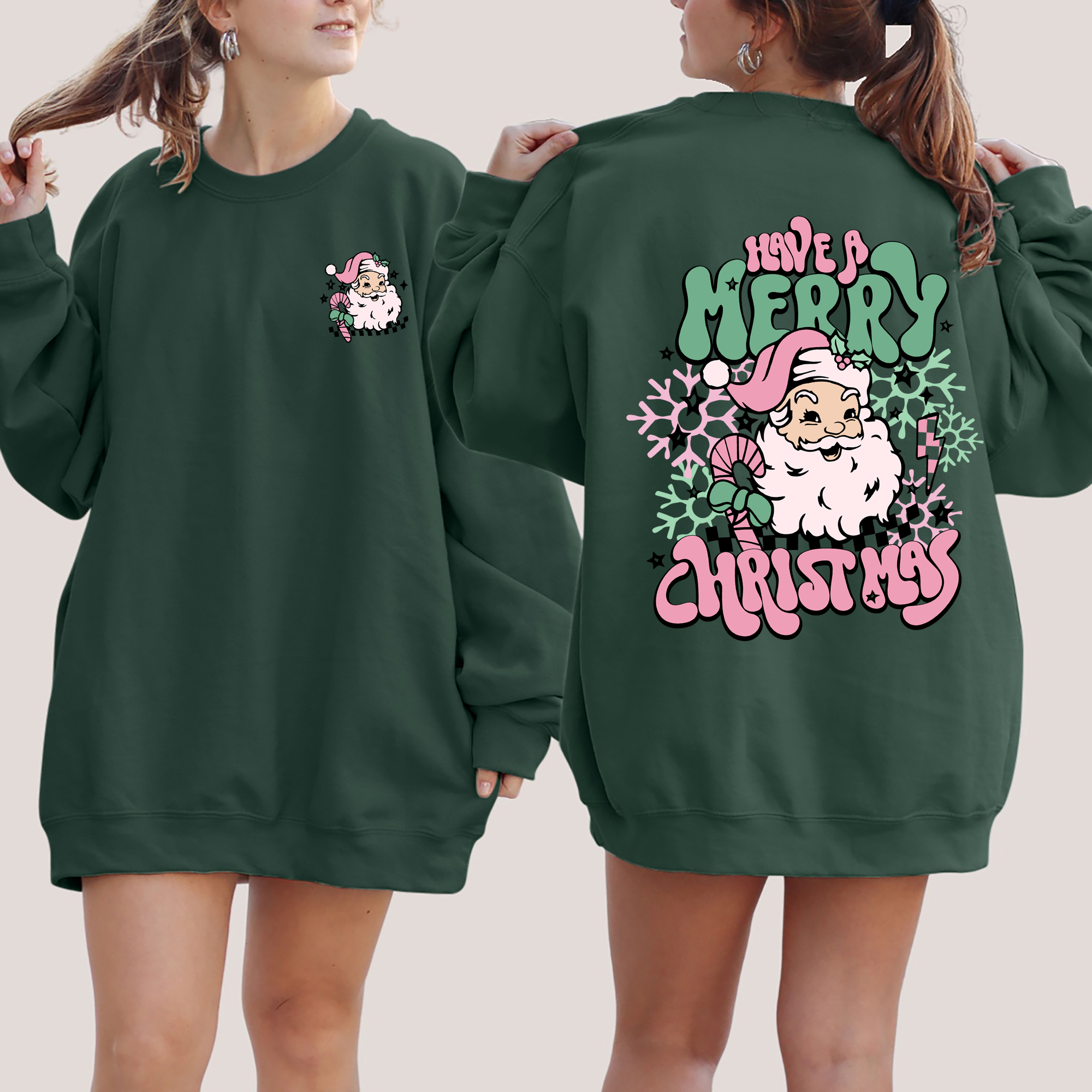 Have A Merry Christmas Retro Santa Front And Back Print Vintage Inspired Graphic Sweatshirt