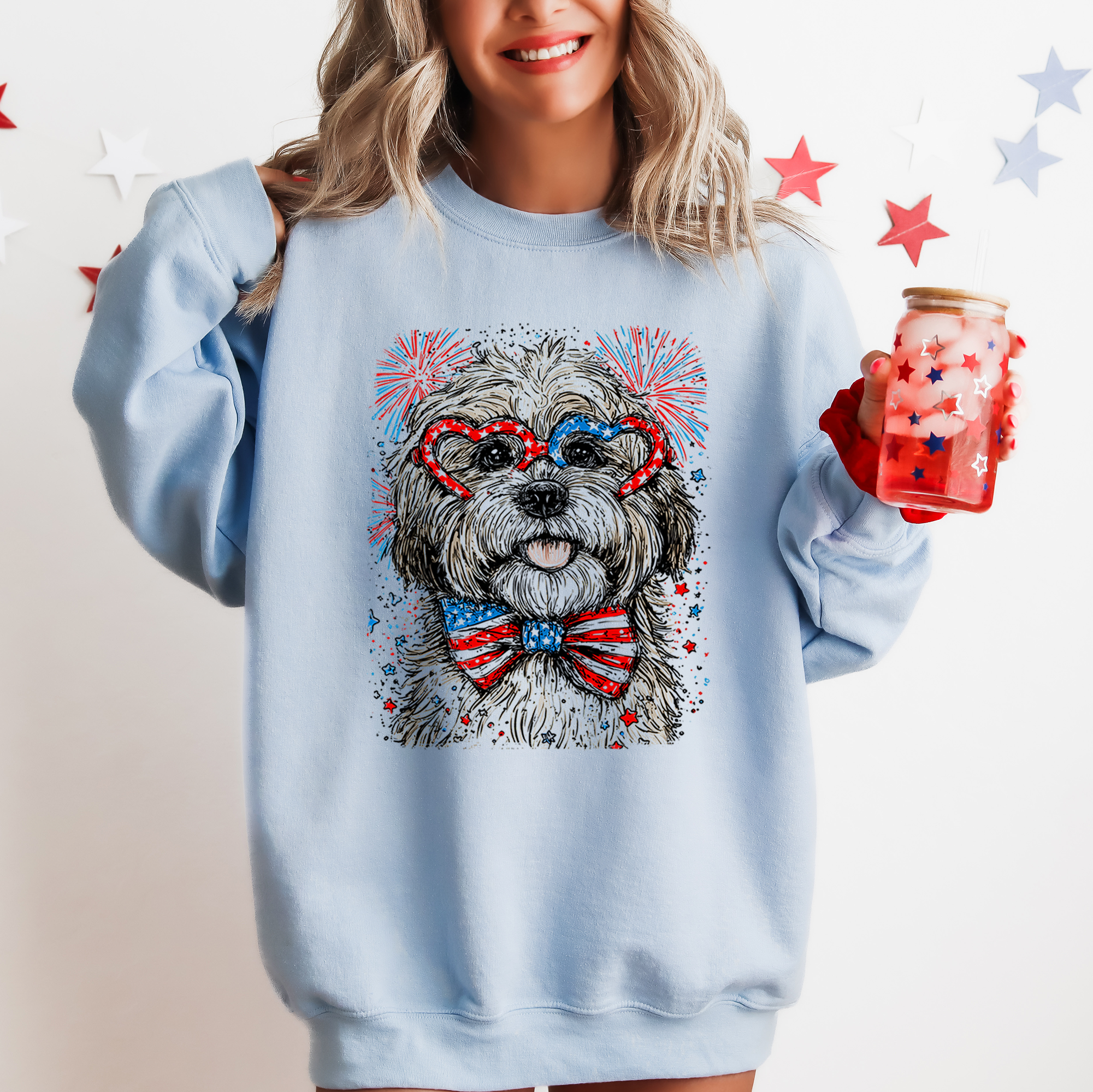 Havanese Patriotic Dog USA 4th of July Flag Inspired Portrait for Pet Lovers Sweatshirt