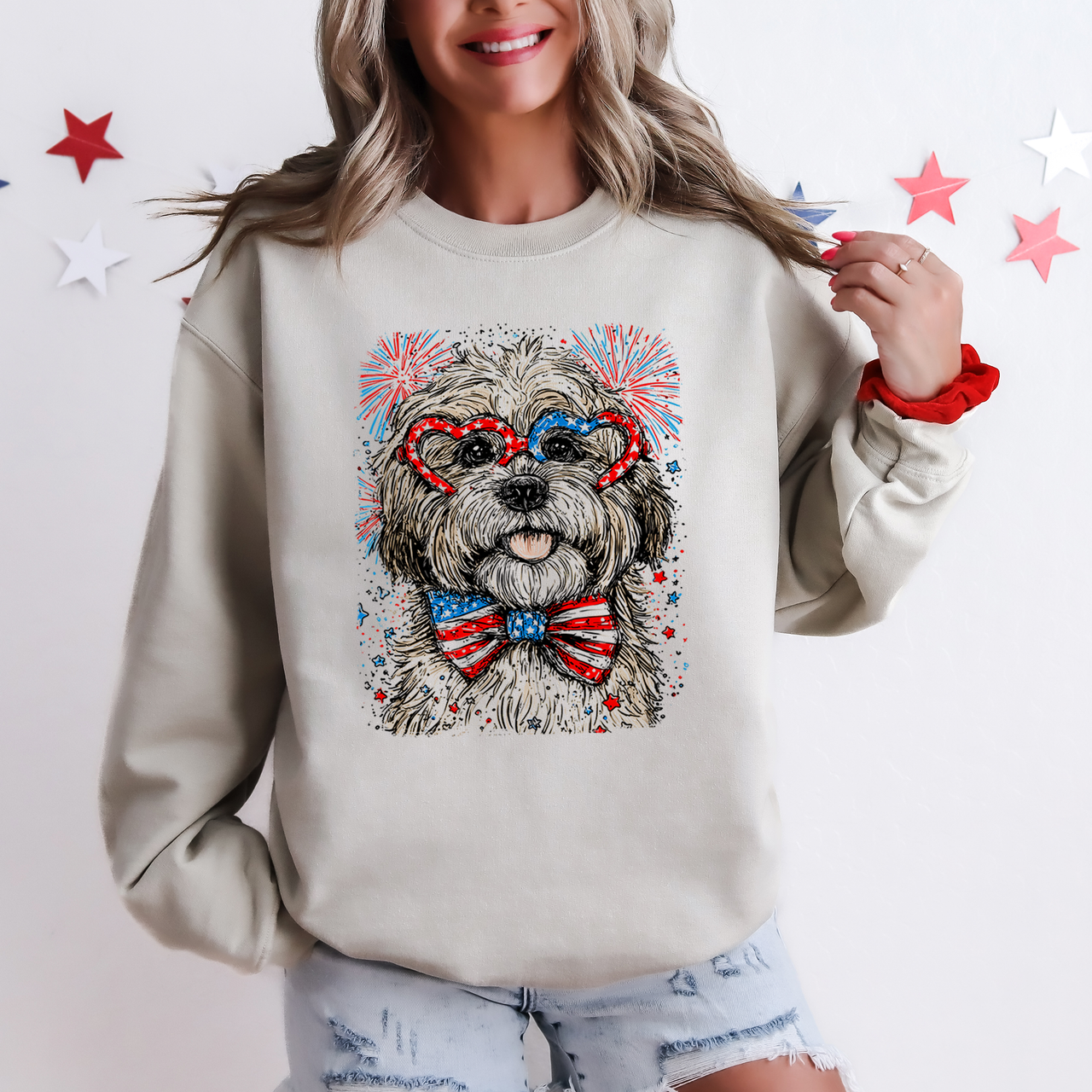 Havanese Patriotic Dog USA 4th of July Flag Inspired Portrait for Pet Lovers Sweatshirt