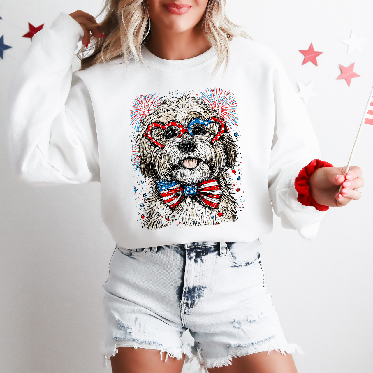 Havanese Patriotic Dog USA 4th of July Flag Inspired Portrait for Pet Lovers Sweatshirt