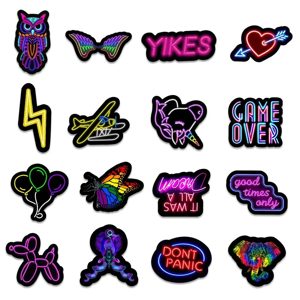 10/30/50/100PCS Cartoon Neon Light Graffiti Stickers Aesthetic Car Skateboard Laptop Phone Bike Cool Toy Decal Sticker for Kids