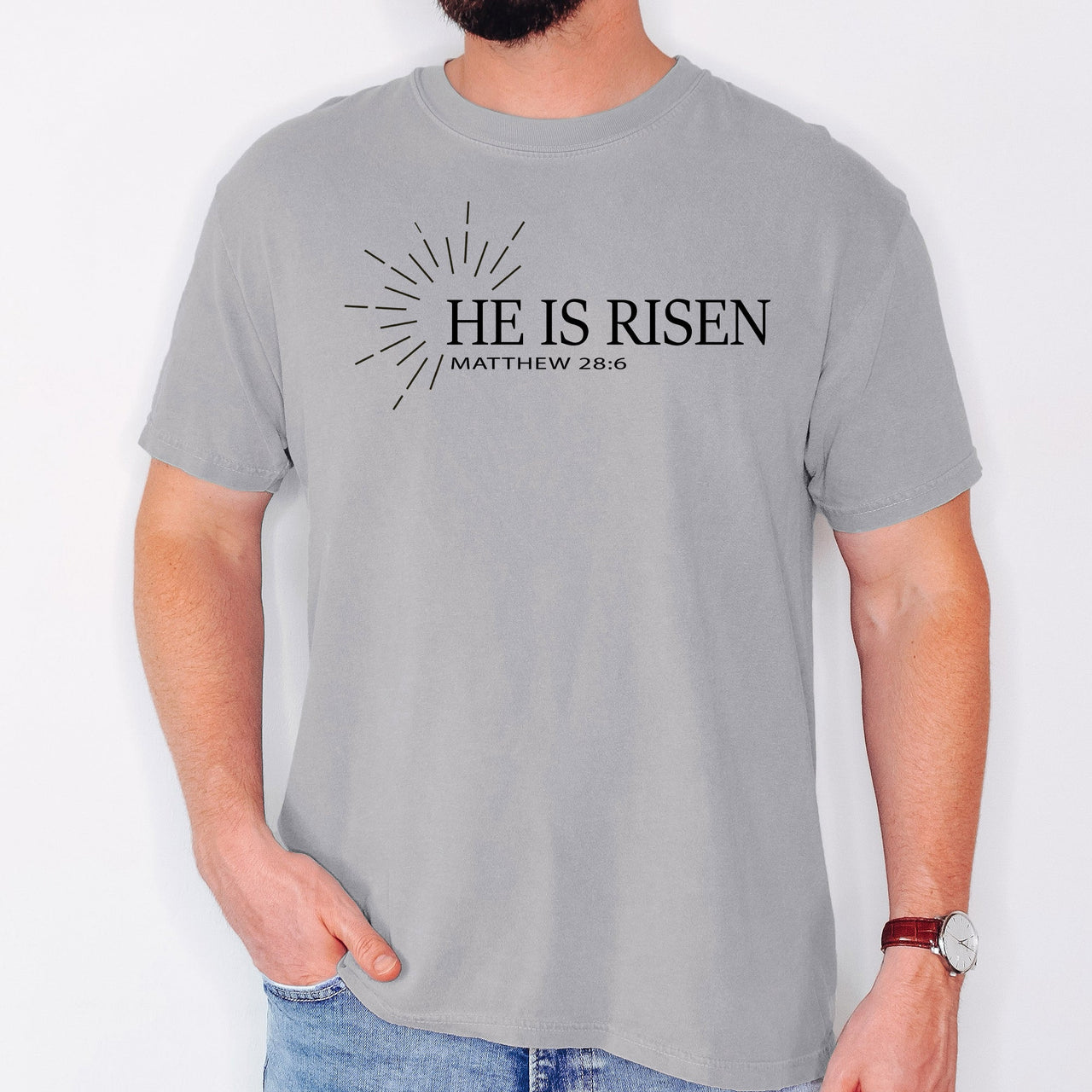 He Is Risen Matthew Christian Jesus Gospel Faith Saved Bible Verse Comfort Colors Tee