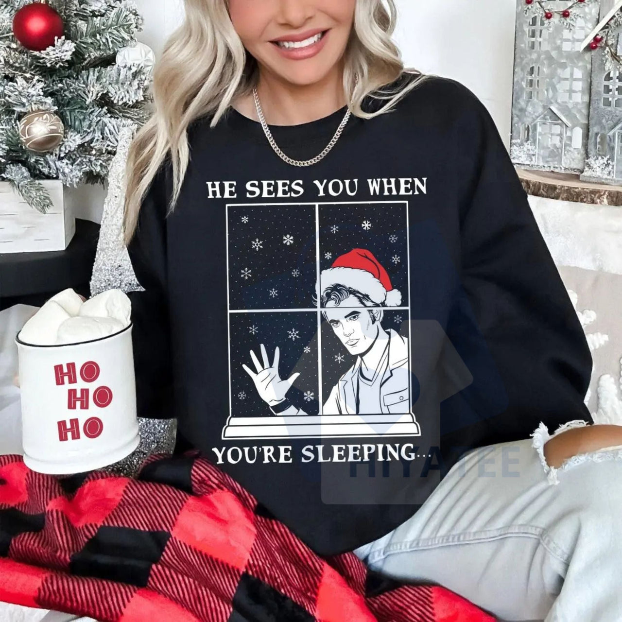 He Sees You When You're Sleeping Christmas Shirt: Twilight Christmas Sweatshirt, Funny Vampire Quote, Gift For Fans