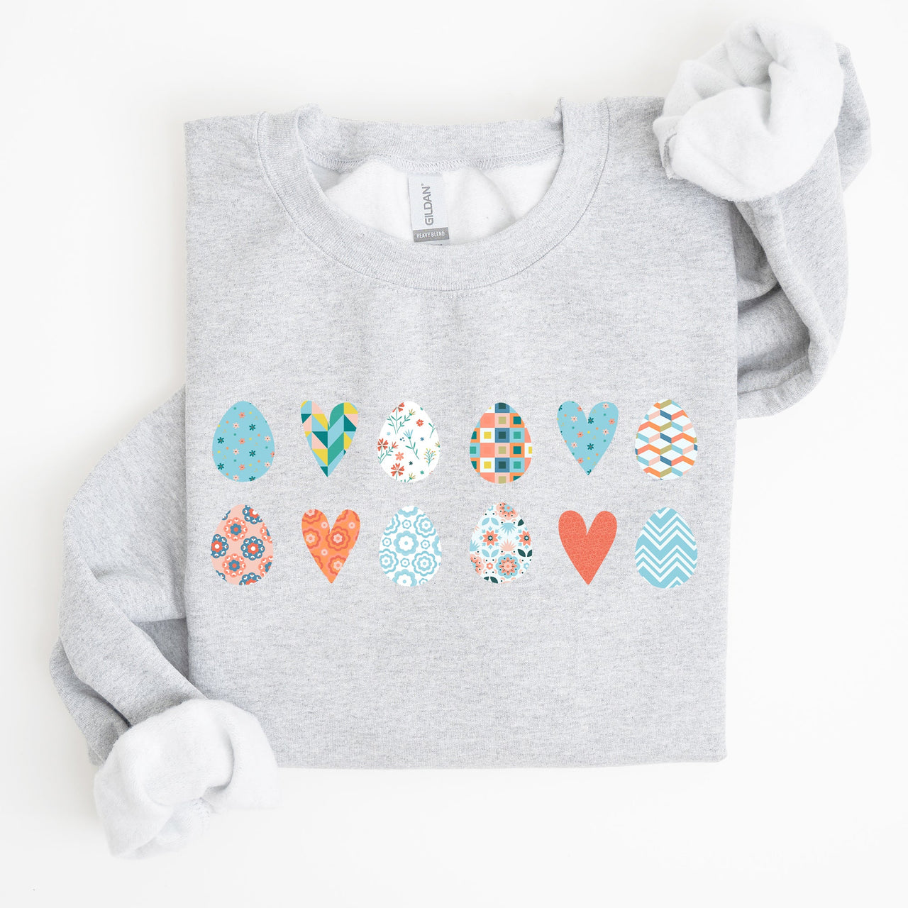 Hearts And Eggs Colorful Easter Whimsy Motif Celebration Edition Graphic Sweatshirt