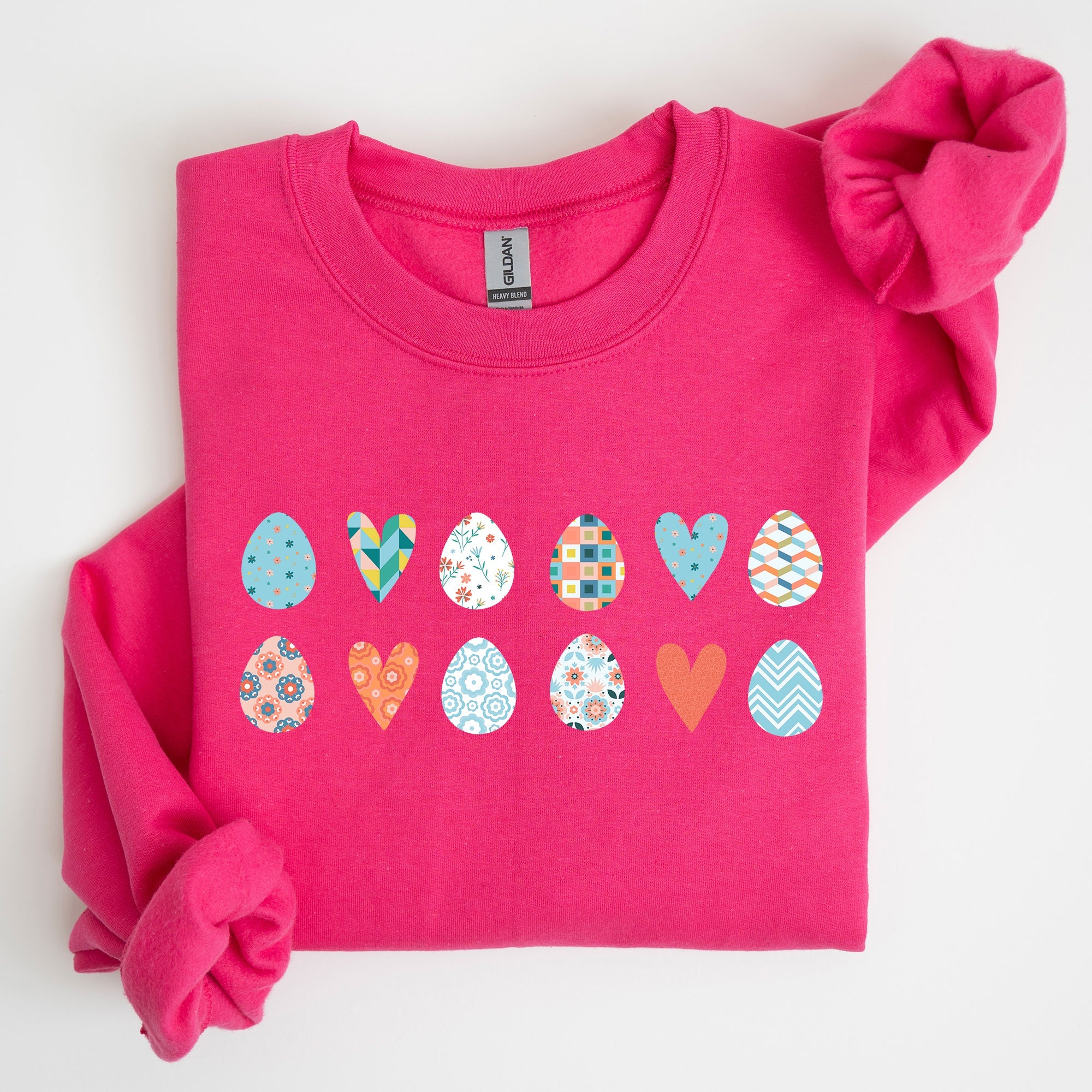 Hearts And Eggs Colorful Easter Whimsy Motif Celebration Edition Graphic Sweatshirt