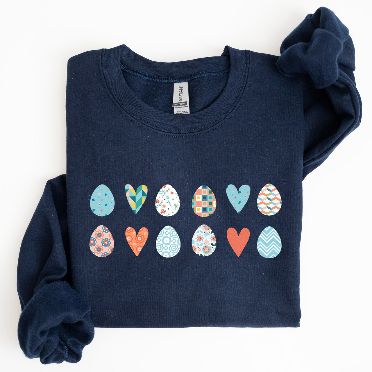 Hearts And Eggs Colorful Easter Whimsy Motif Celebration Edition Graphic Sweatshirt