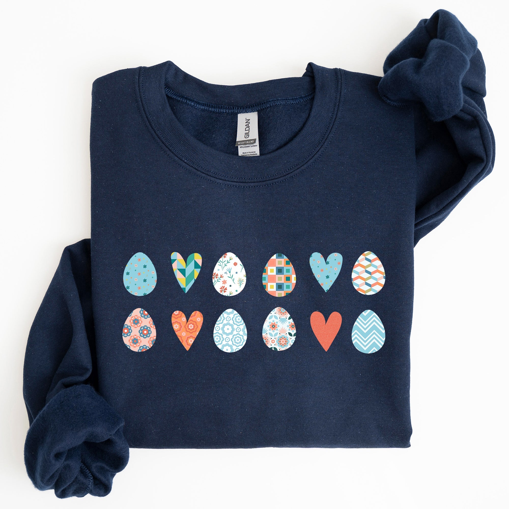 Hearts And Eggs Colorful Easter Whimsy Motif Celebration Edition Graphic Sweatshirt