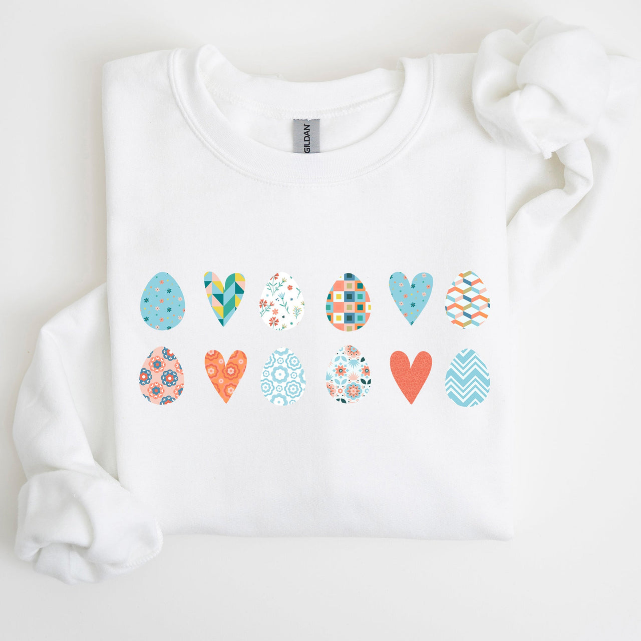 Hearts And Eggs Colorful Easter Whimsy Motif Celebration Edition Graphic Sweatshirt