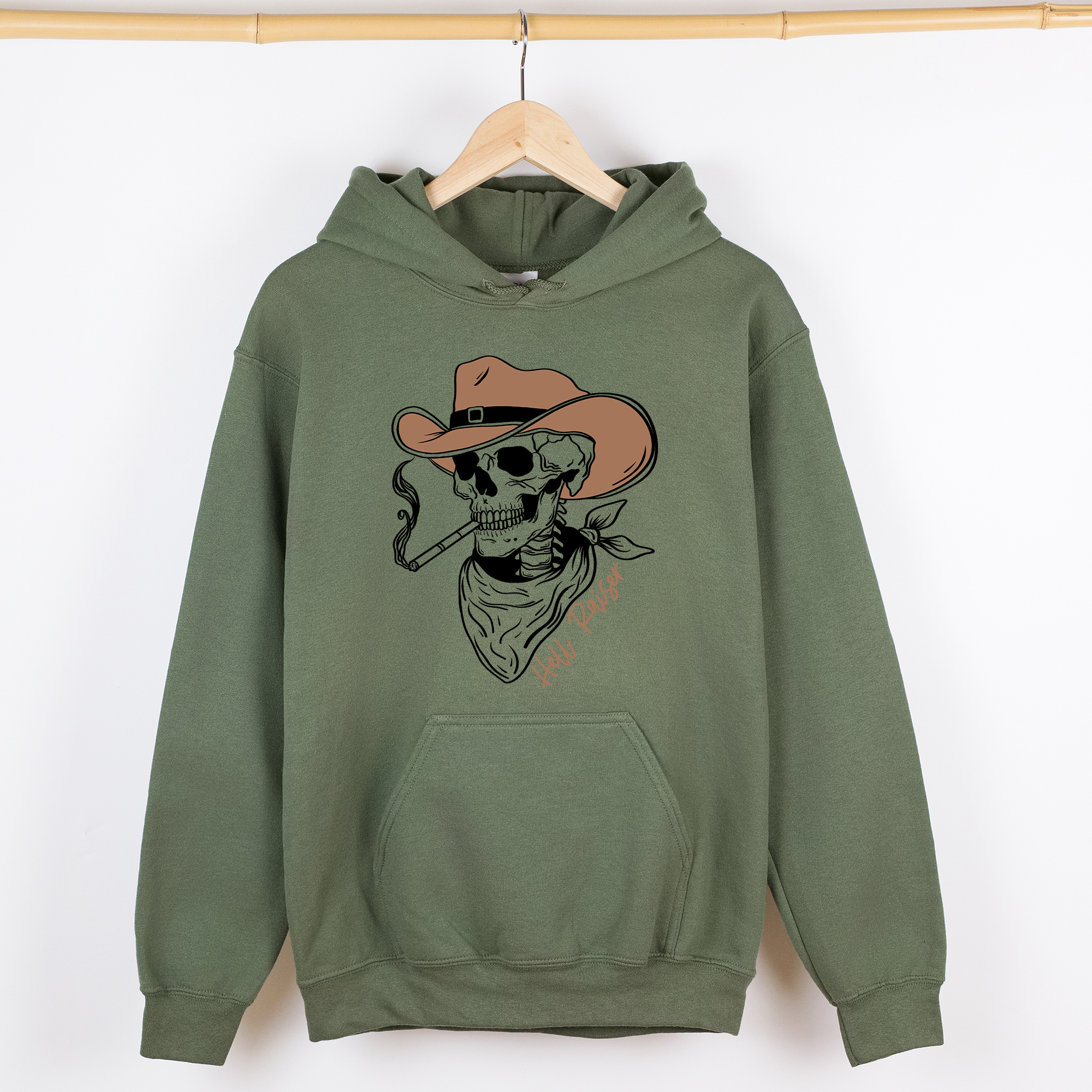 Hell Raiser Skeleton Halloween Spooky Cowboy Country Western Hanging With My Boos Hoodie