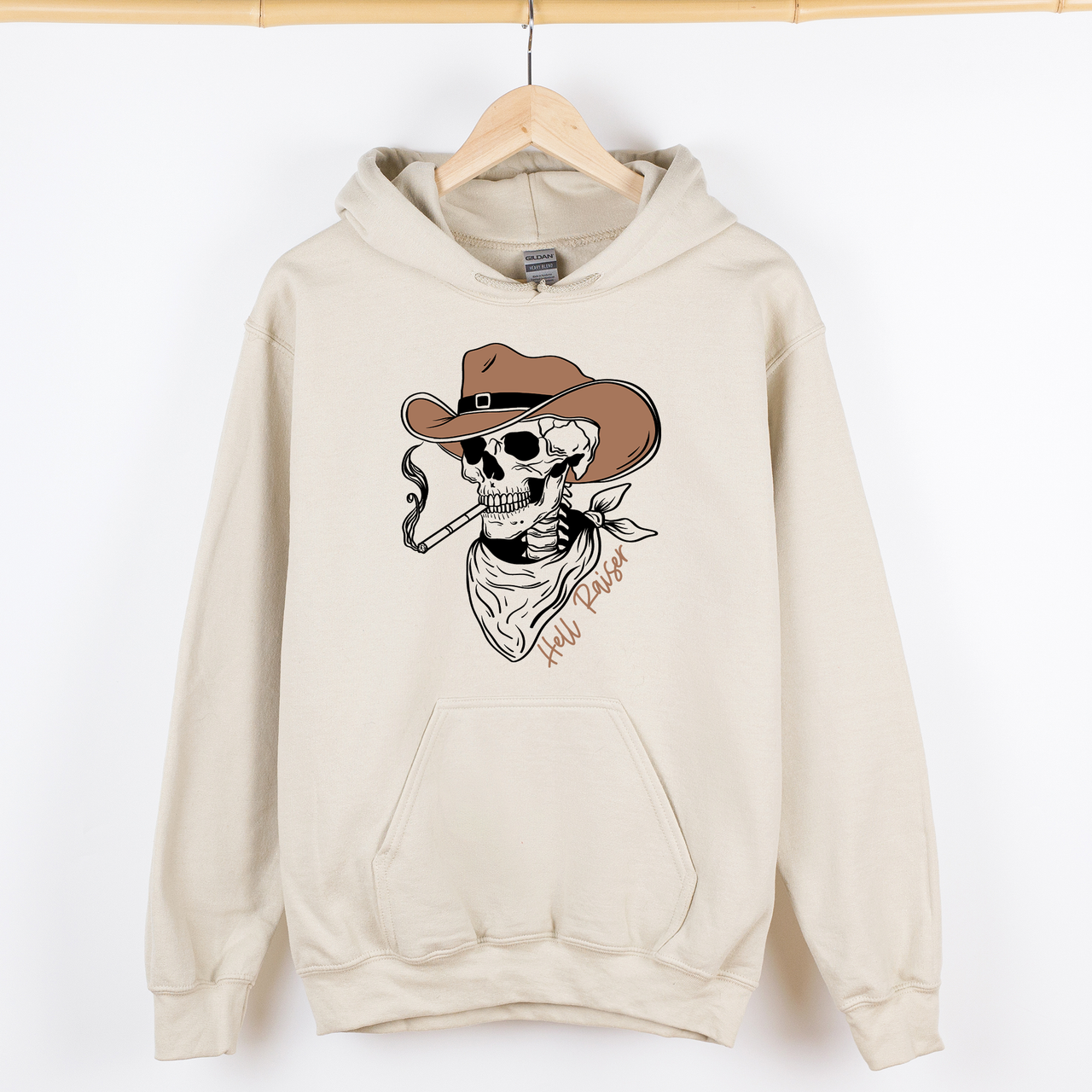 Hell Raiser Skeleton Halloween Spooky Cowboy Country Western Hanging With My Boos Hoodie