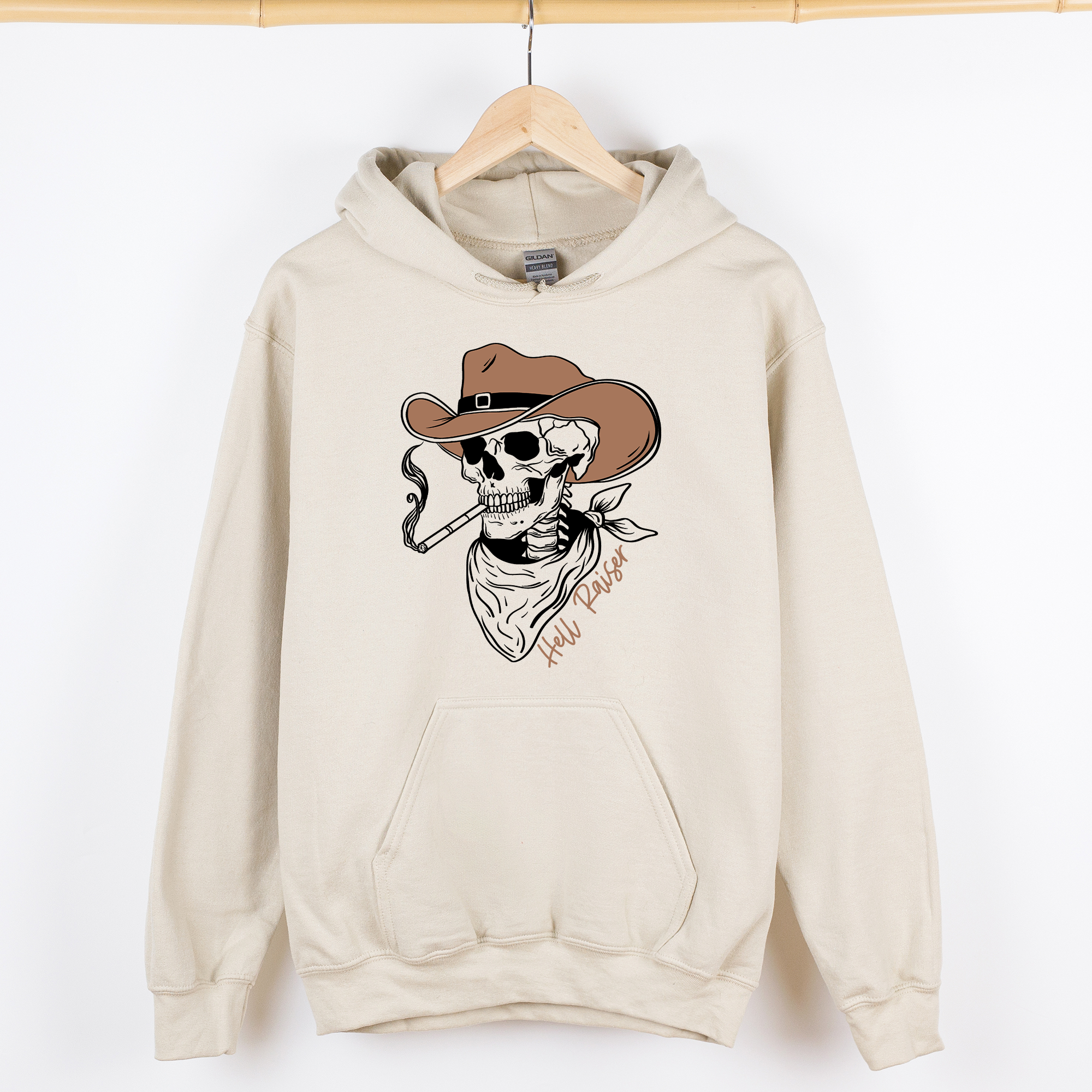 Hell Raiser Skeleton Halloween Spooky Cowboy Country Western Hanging With My Boos Hoodie