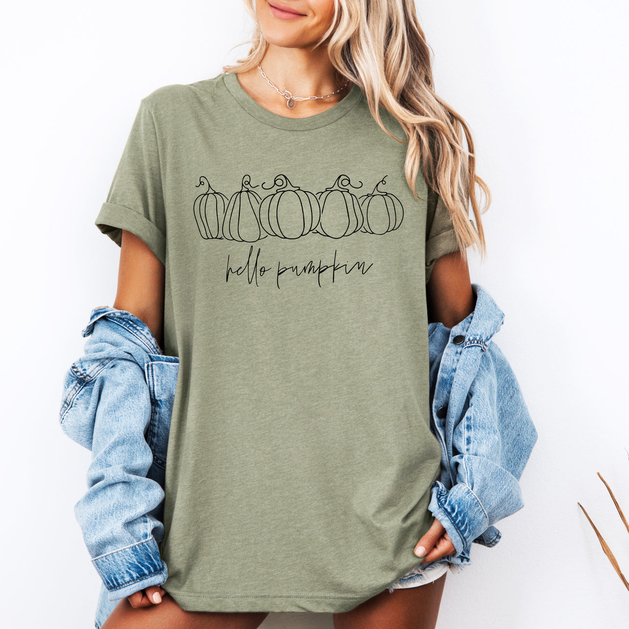 Hello Pumpkin Minimalist Thanksgiving Autumn Harvest Cozy Seasonal Print Graphic Tee