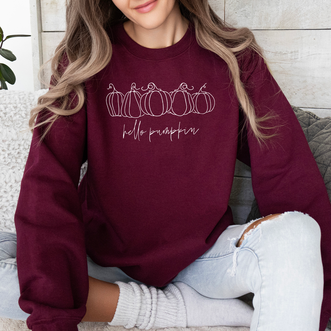 Hello Pumpkin Minimalist Thanksgiving Autumn Cozy Warm Soft Everyday Wear Stay Comfortable Sweatshirt