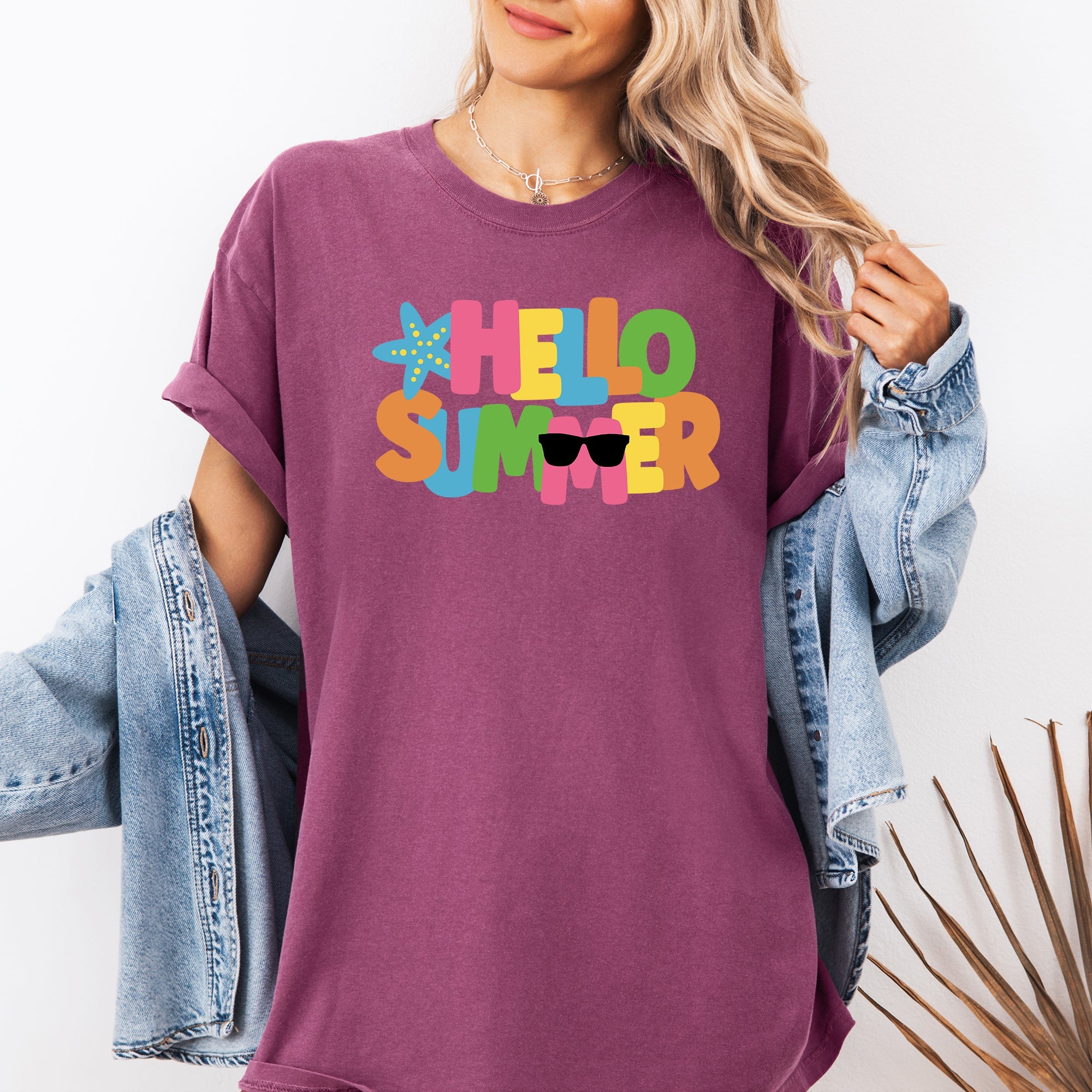 Hello Summer Colorful Retro Beach Vibes Festival Print Summer Splash Edition Comfort Colors Tee