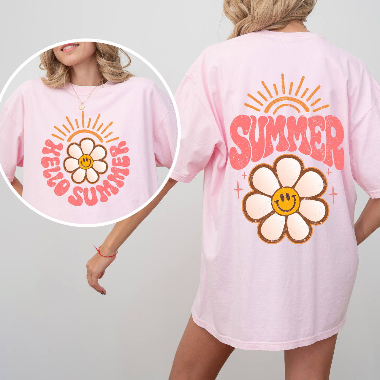 Hello Summer Smiley Daisy Beach Fun Sunshine Vibes Tropical Escape Comfort Colors Tee