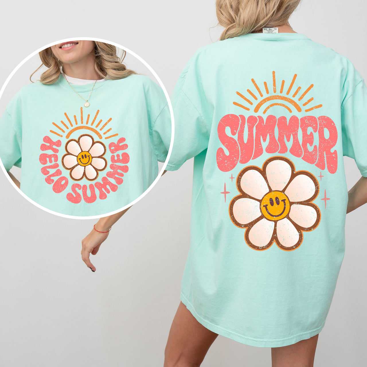 Hello Summer Smiley Daisy Beach Fun Sunshine Vibes Tropical Escape Comfort Colors Tee