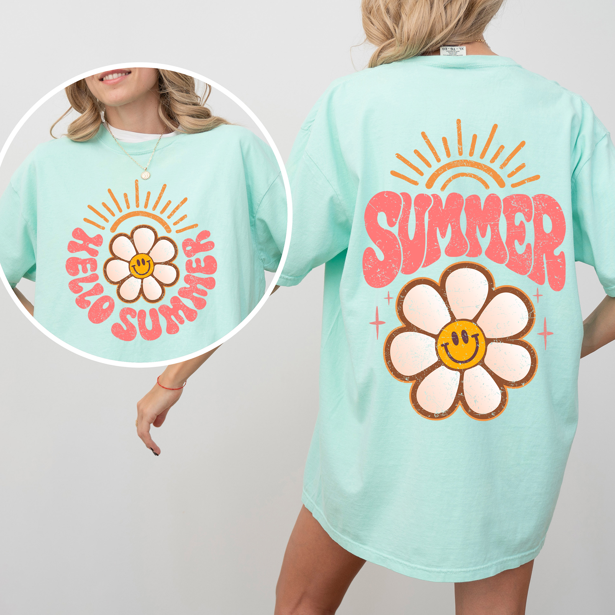 Hello Summer Smiley Daisy Beach Fun Sunshine Vibes Tropical Escape Comfort Colors Tee