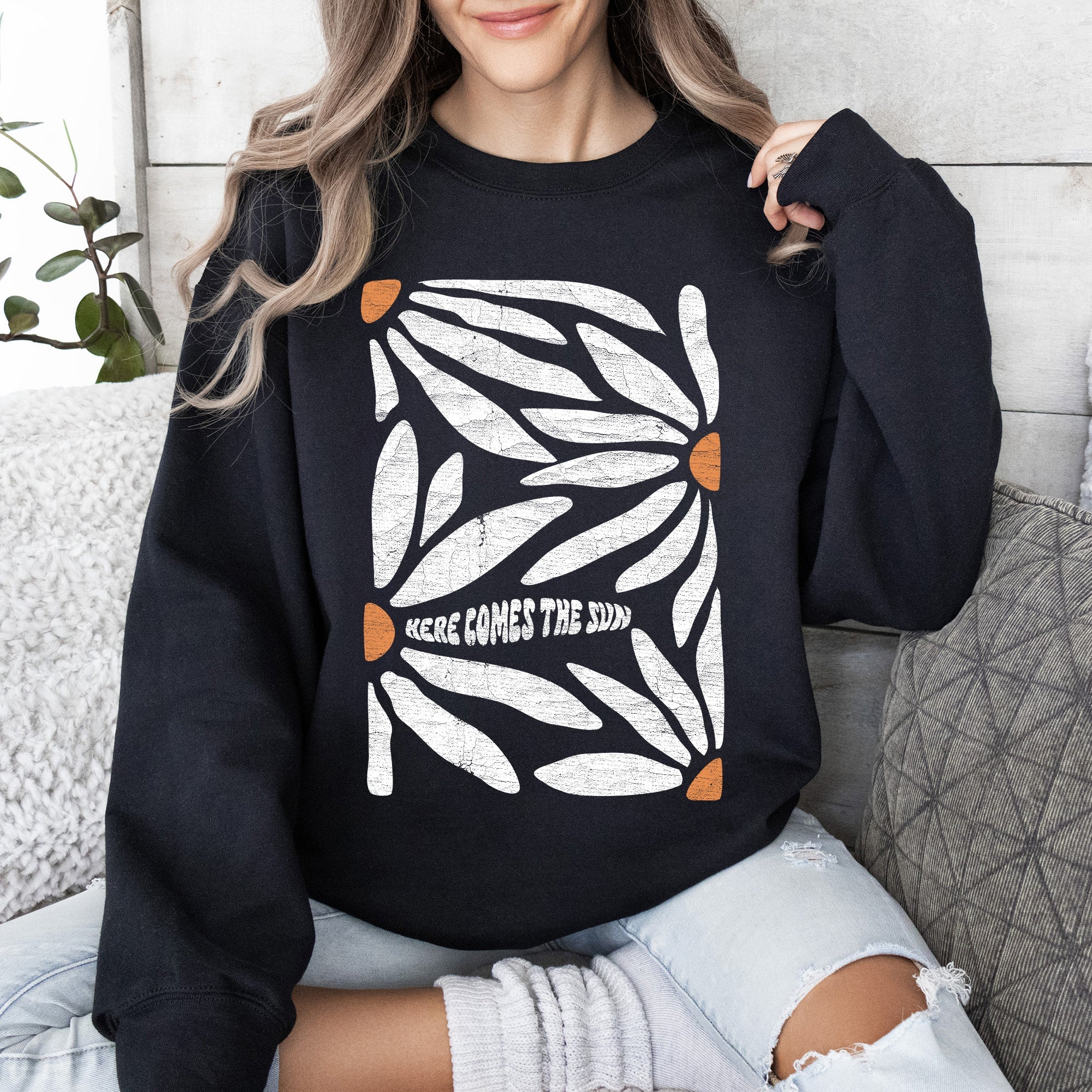 Here Comes The Sun Boho Floral Design Art Print Collection Vintage Inspired Sweatshirt