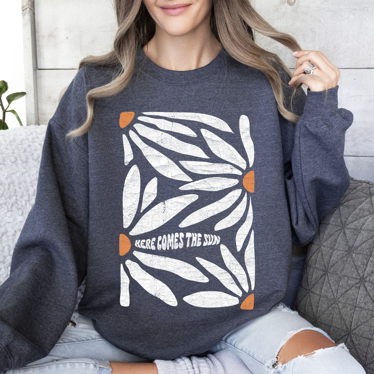 Here Comes The Sun Boho Floral Design Art Print Collection Vintage Inspired Sweatshirt