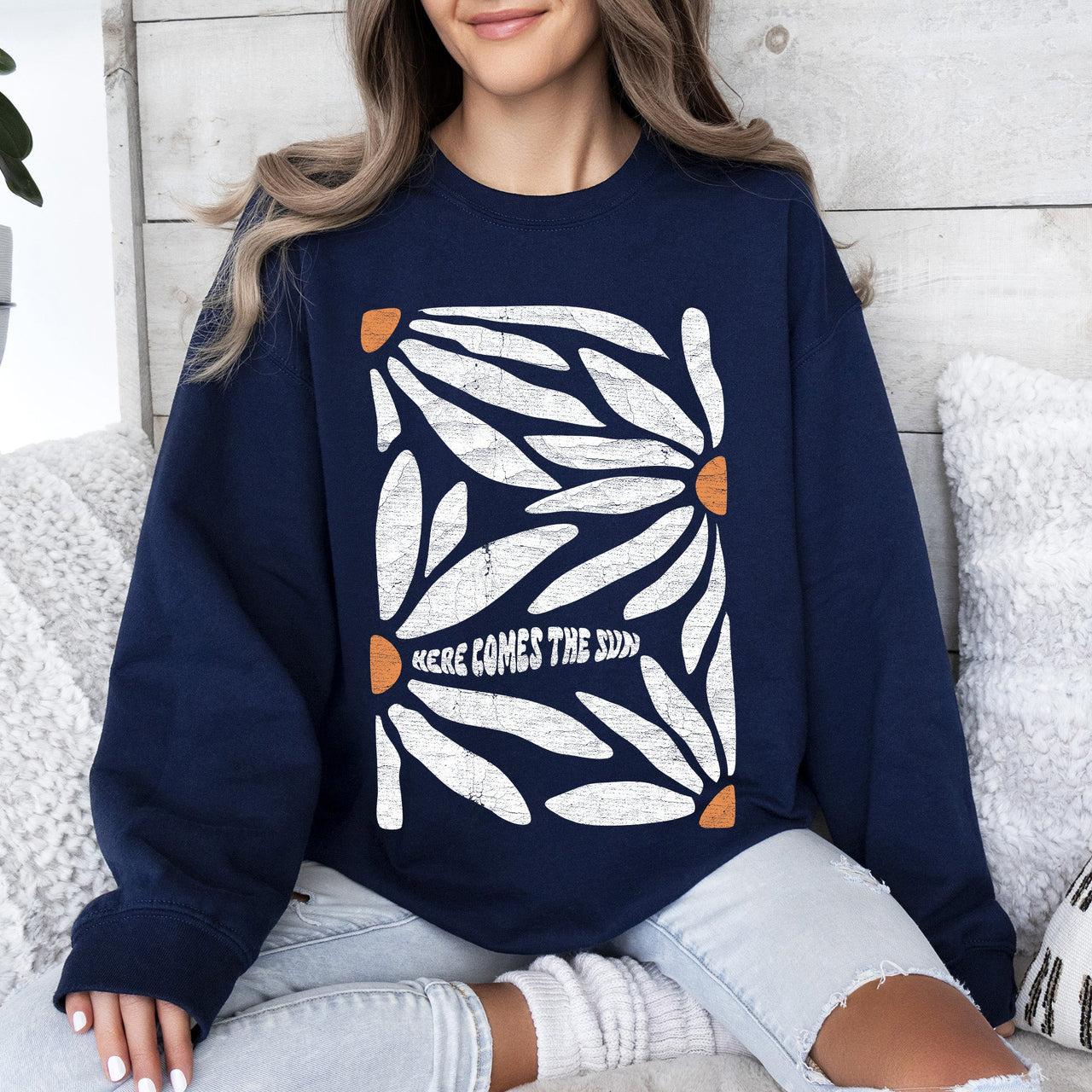 Here Comes The Sun Boho Floral Design Art Print Collection Vintage Inspired Sweatshirt