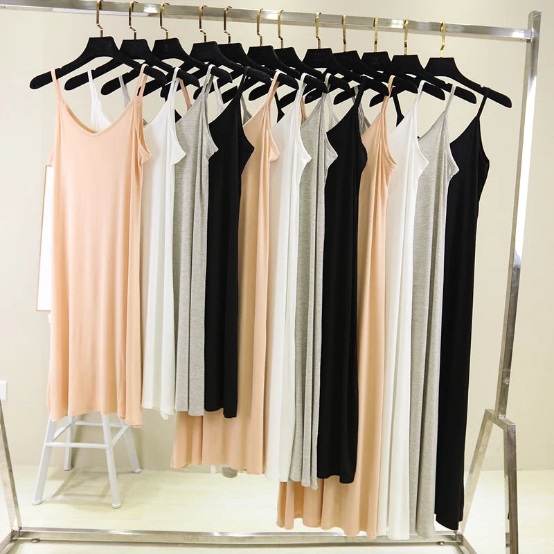 Spring Summer 2026 Woman Tank Dress Casual Modal Sexy Camisole Elastic Female Home Beach Dresses O-Neck Camis Sexy Dress