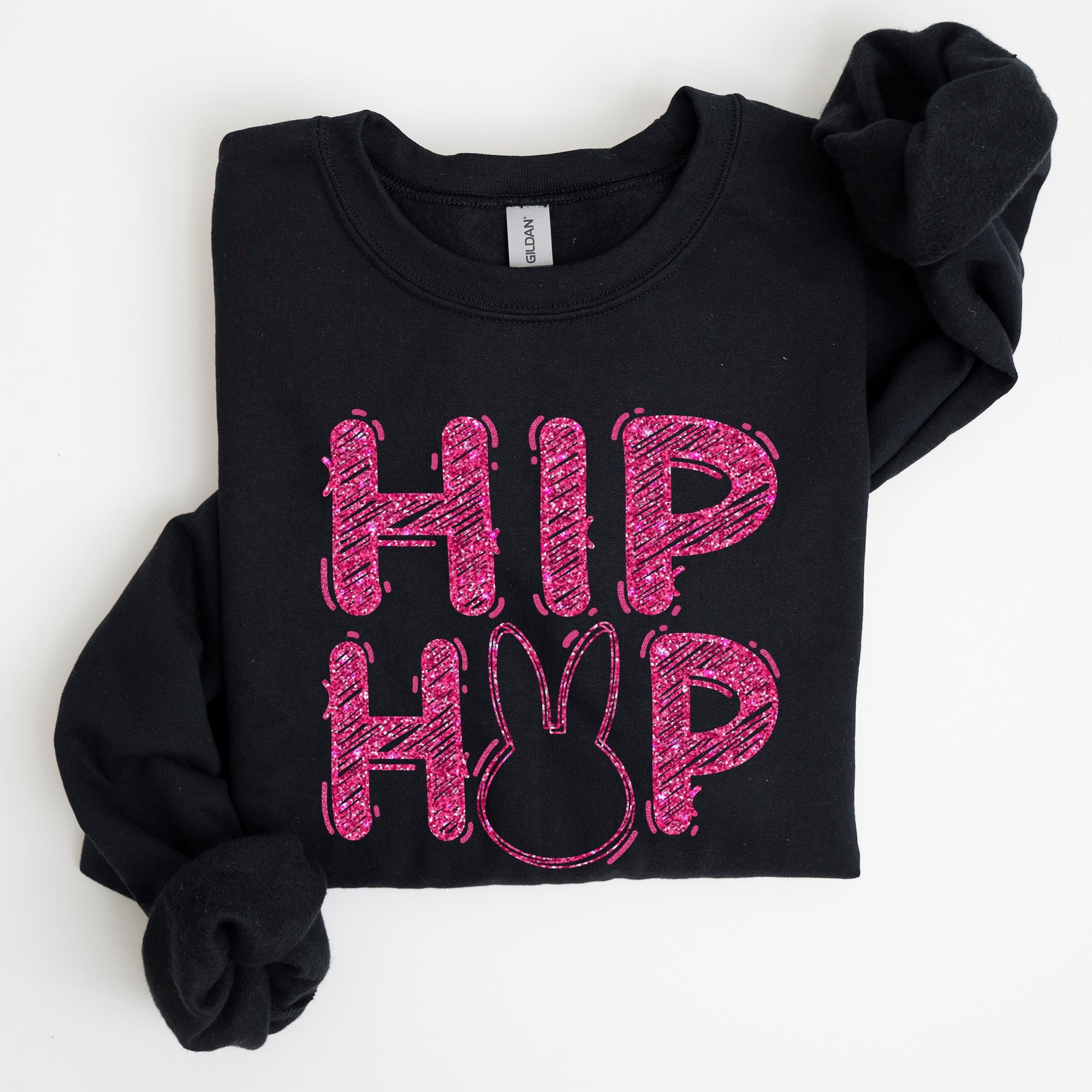 Hip Hop Retro Glitter Effect Bunny Rabbit Easter Pop Art Inspired Neon Night Parade Print Sweatshirt