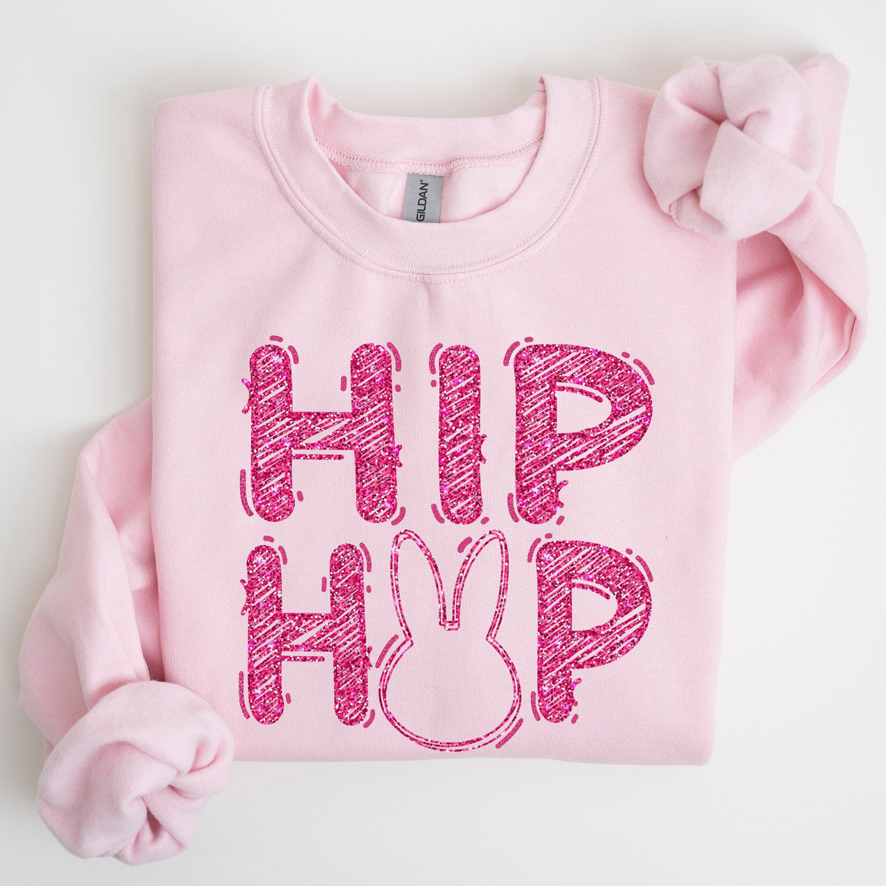 Hip Hop Retro Glitter Effect Bunny Rabbit Easter Pop Art Inspired Neon Night Parade Print Sweatshirt
