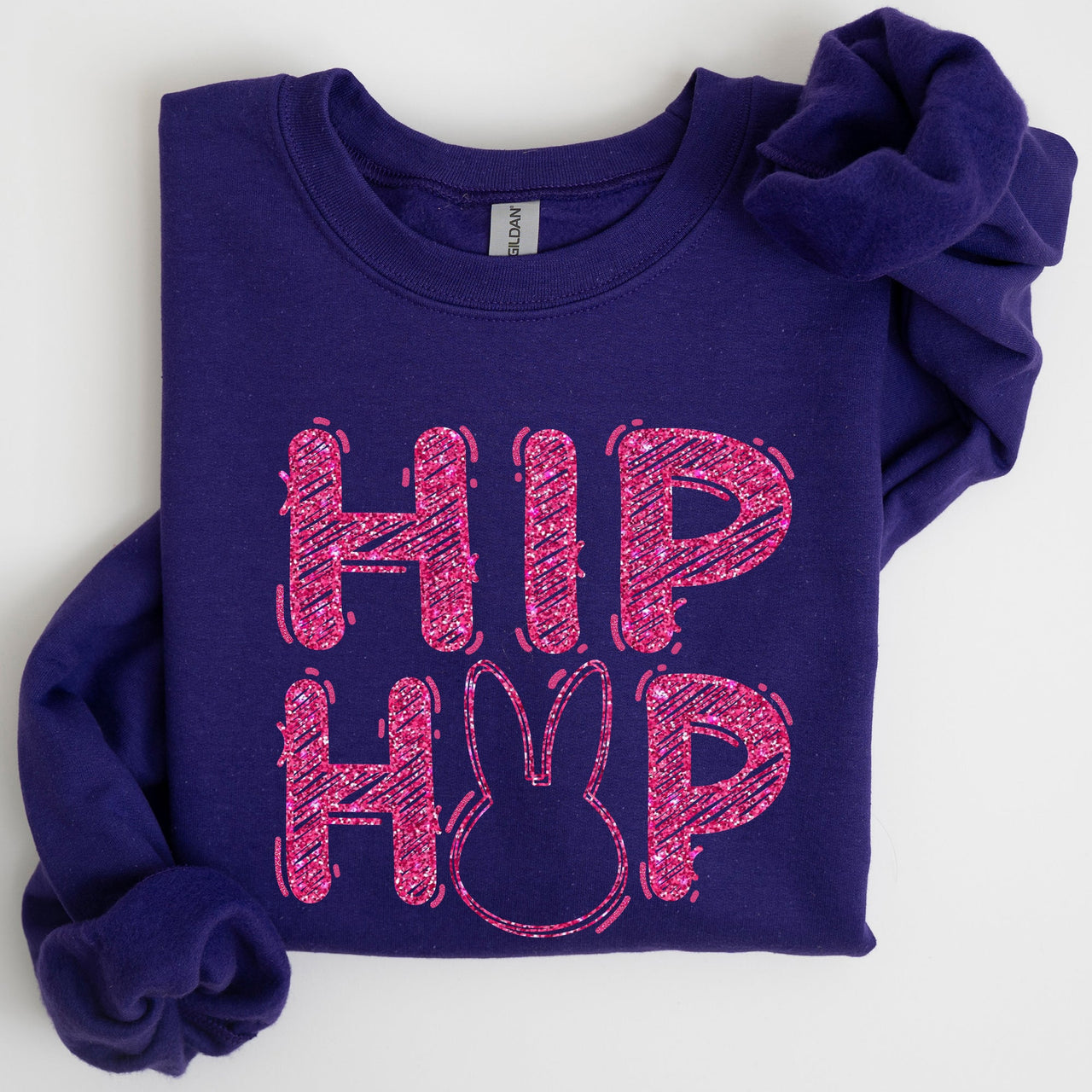 Hip Hop Retro Glitter Effect Bunny Rabbit Easter Pop Art Inspired Neon Night Parade Print Sweatshirt