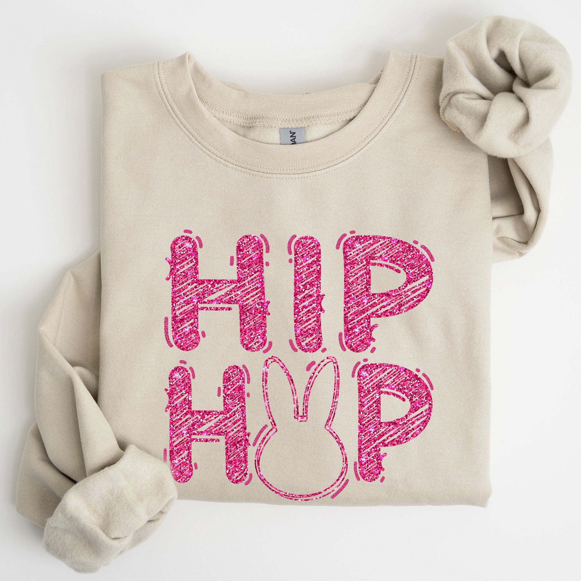 Hip Hop Retro Glitter Effect Bunny Rabbit Easter Pop Art Inspired Neon Night Parade Print Sweatshirt