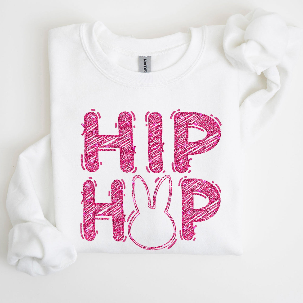 Hip Hop Retro Glitter Effect Bunny Rabbit Easter Pop Art Inspired Neon Night Parade Print Sweatshirt