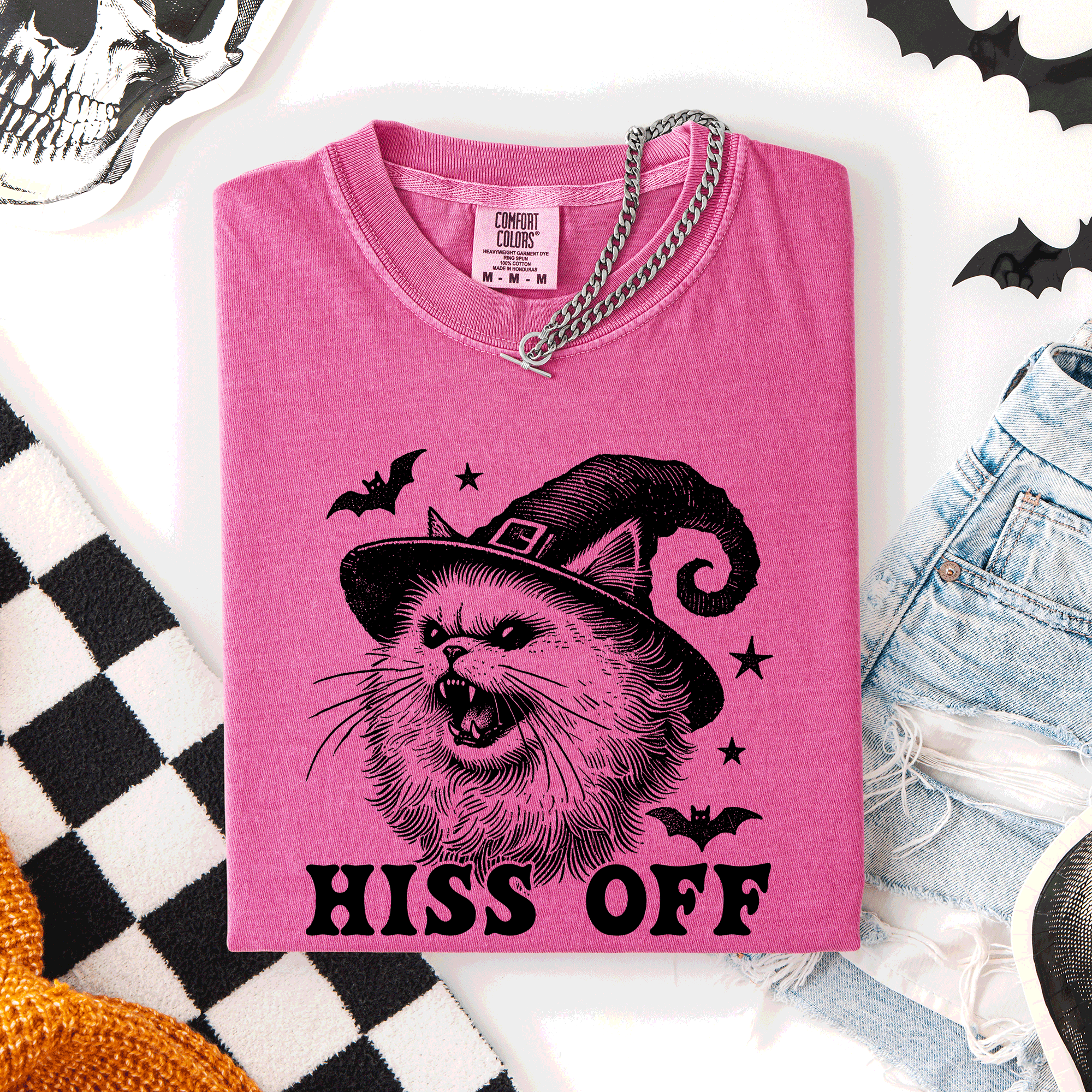 Hiss Off Cat Halloween Witch Funny For Cat Lovers And Halloween Enthusiasts Comfort Colors Tee