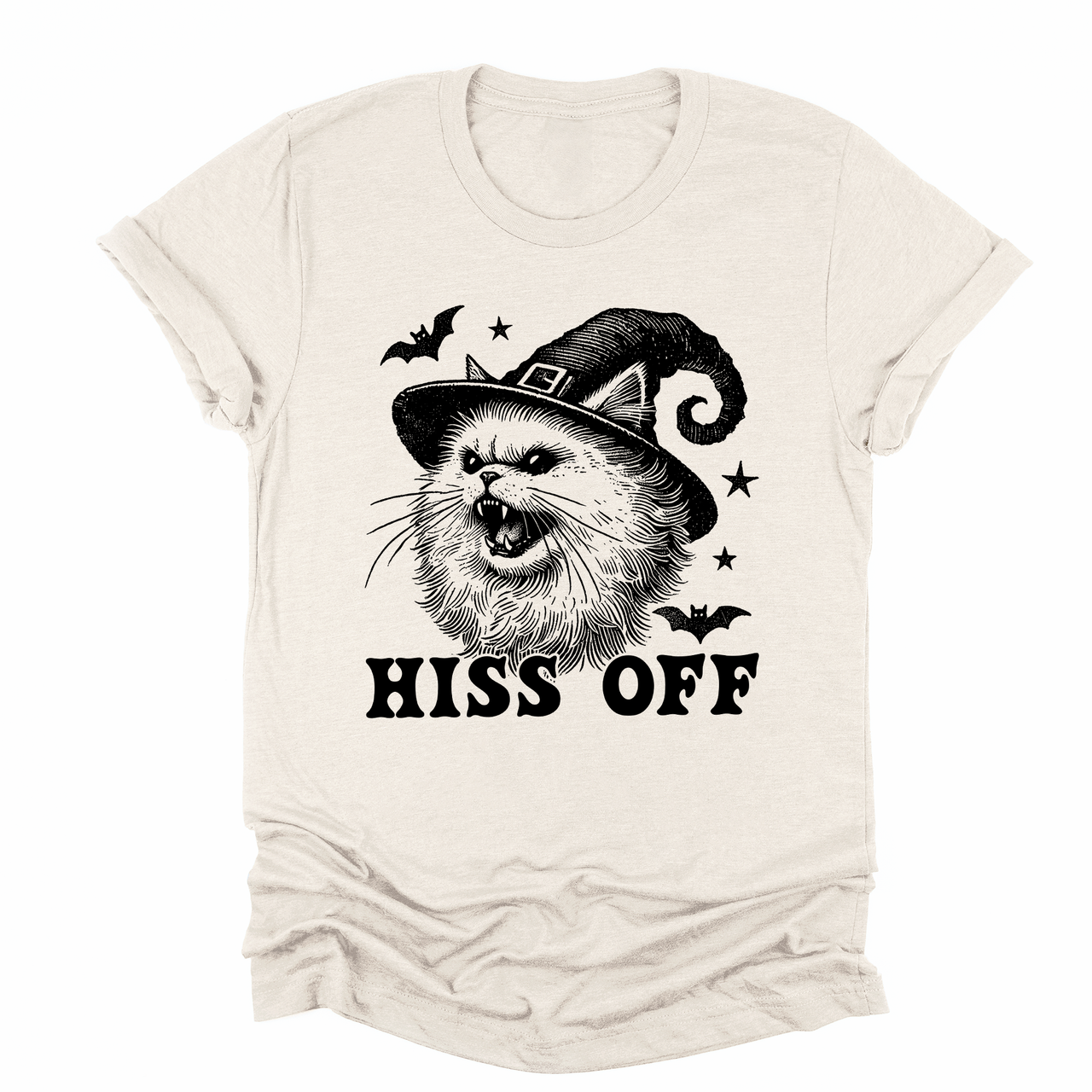 Hiss Off Cat Halloween Witch Graphic Montage With Spooky Silhouette Moonlit Cauldron And Witchy Prowl Graphic Tee