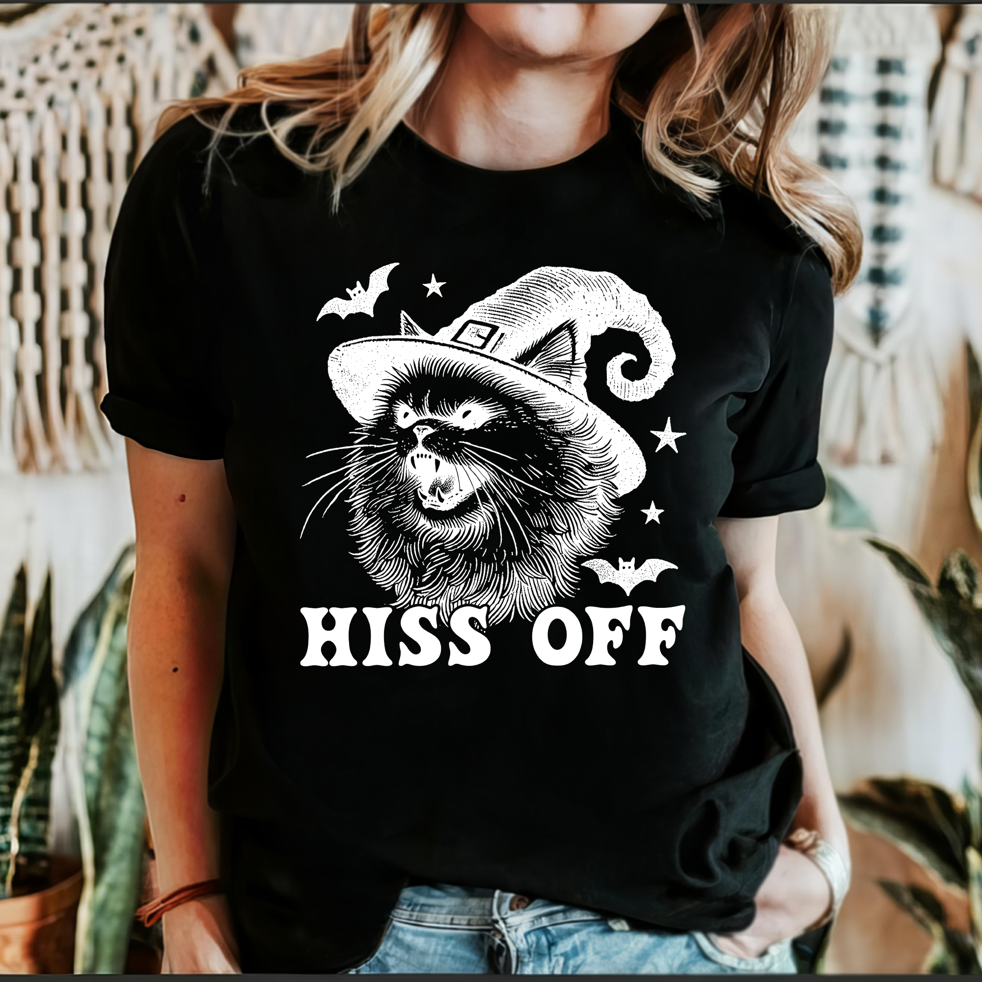 Hiss Off Cat Halloween Witch Spooky Feline Lover Gothic Cat Deluxe Limited Edition Graphic Tee