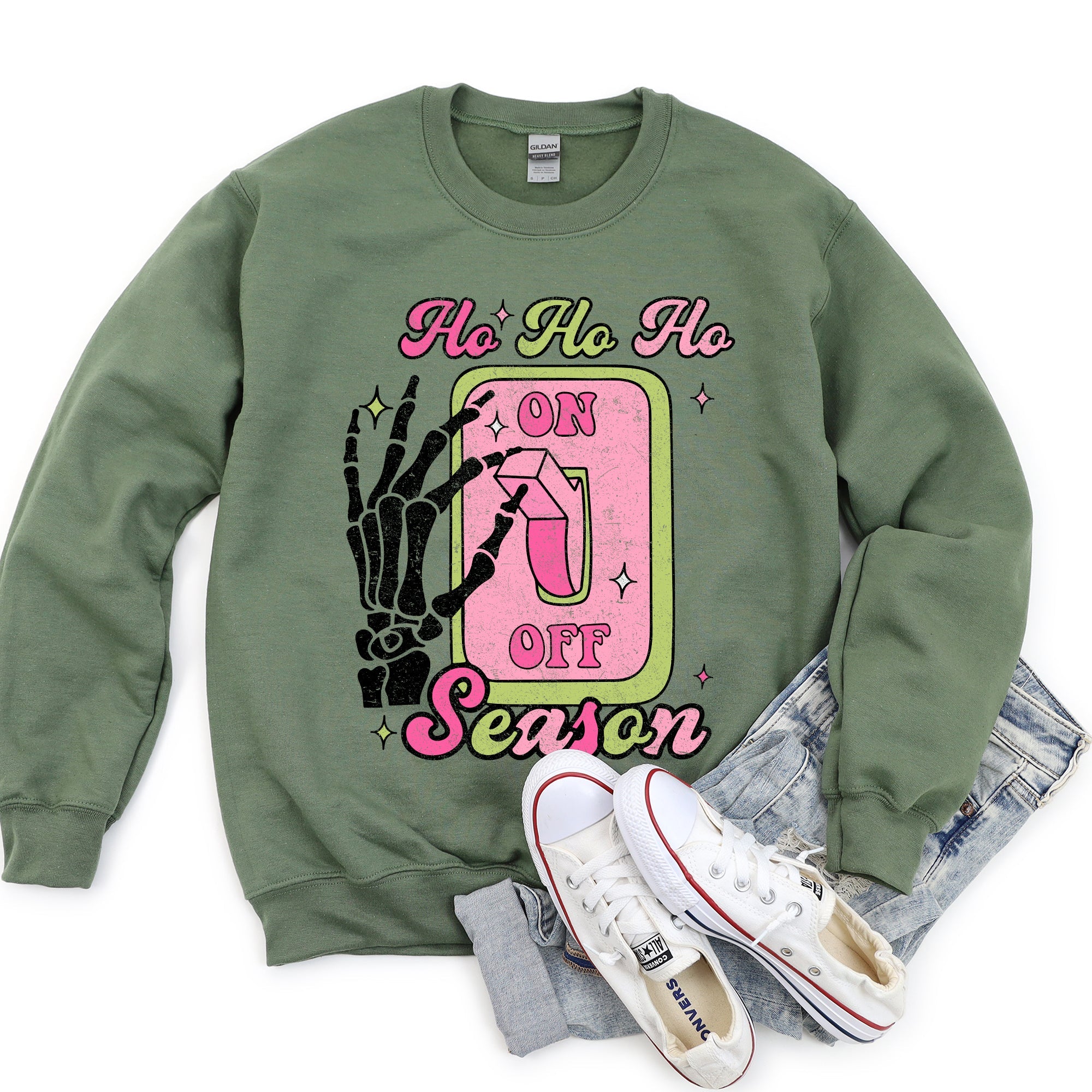 Ho Ho Ho Season Skeleton Light Switch Christmas Decor Edition Festive Holiday Sweatshirt