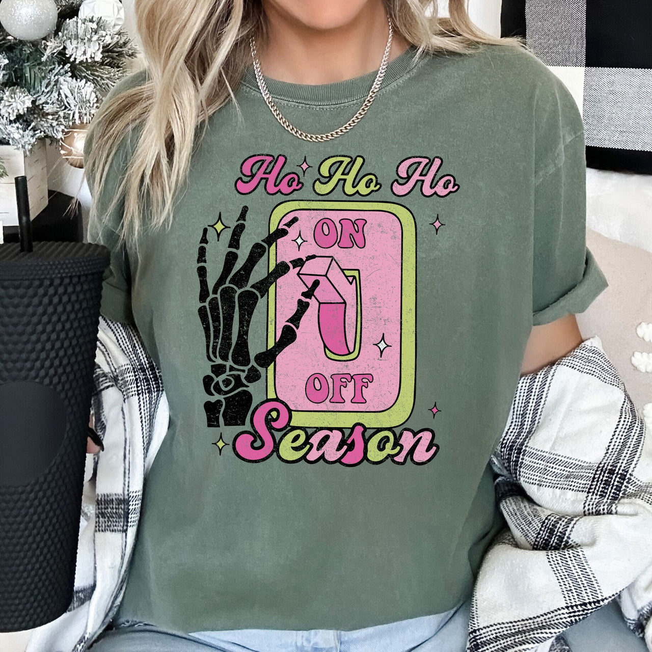 Ho Ho Ho Season Skeleton Light Switch Christmas Comfort Colors Tee