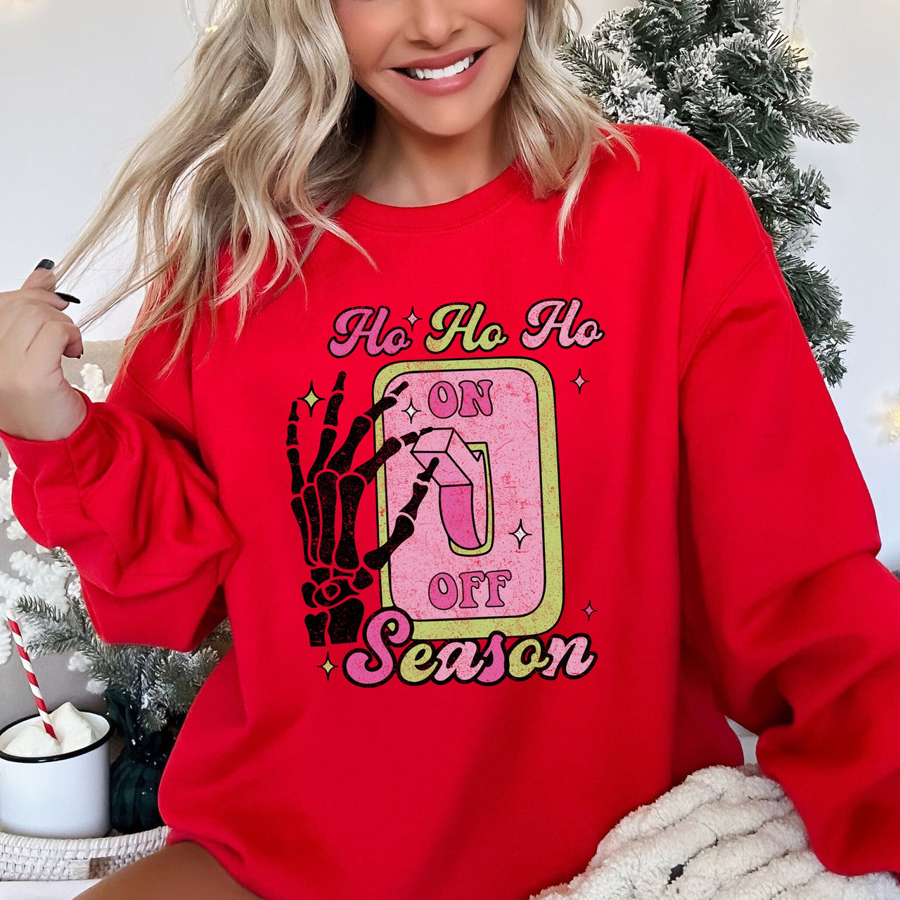 Ho Ho Ho Season Skeleton Light Switch Christmas Decor Edition Festive Holiday Sweatshirt