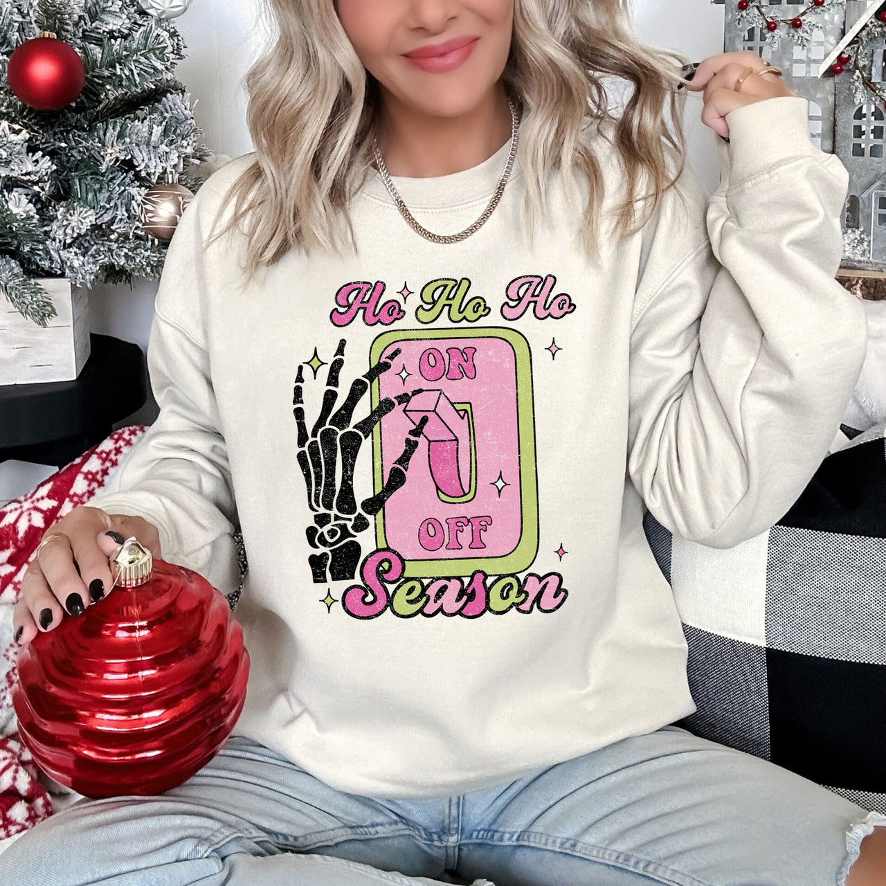 Ho Ho Ho Season Skeleton Light Switch Christmas Decor Edition Festive Holiday Sweatshirt