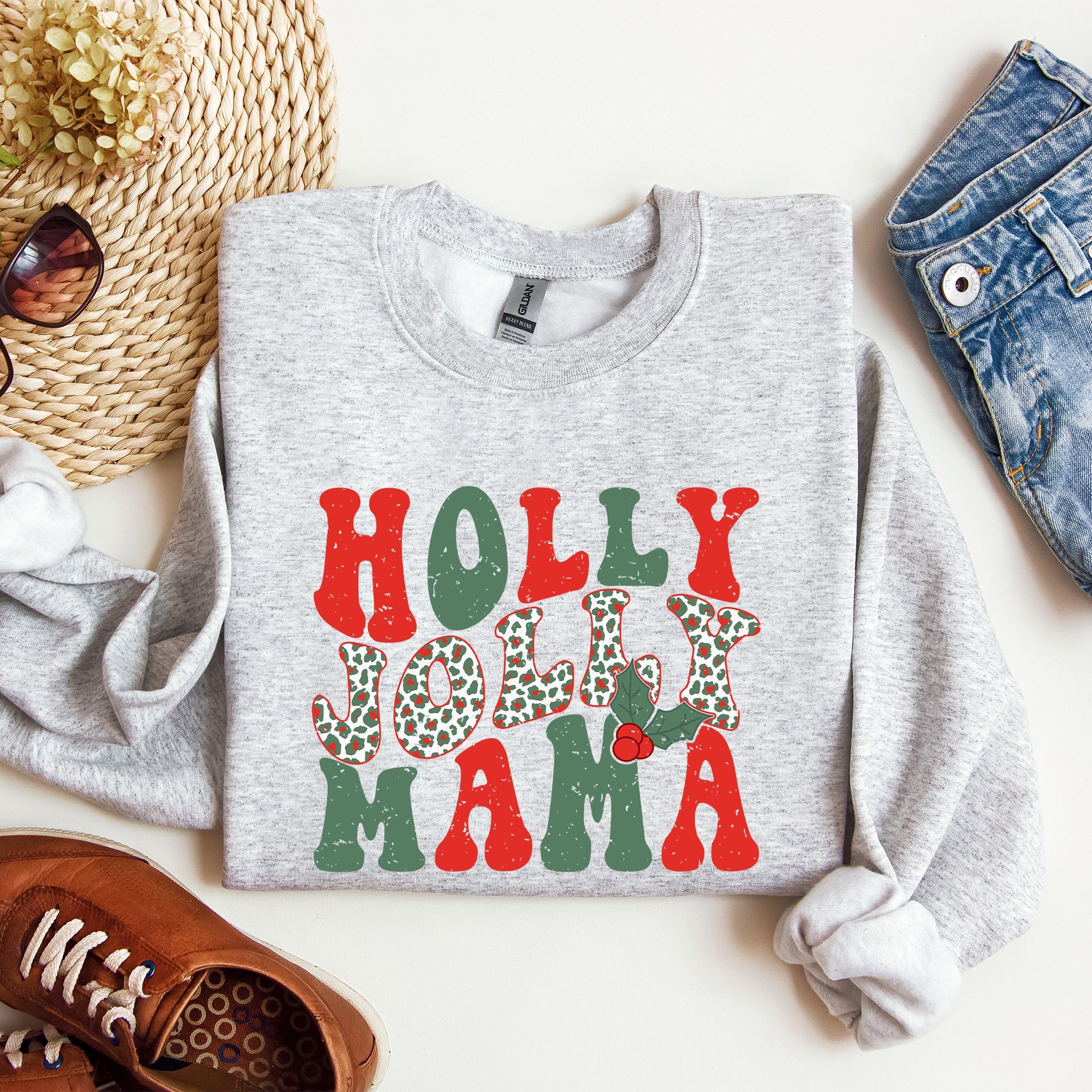 Holly Jolly Mama Christmas Winter Santa Xmas Cozy Holiday Family Gatherings Festive Cheer Sweatshirt